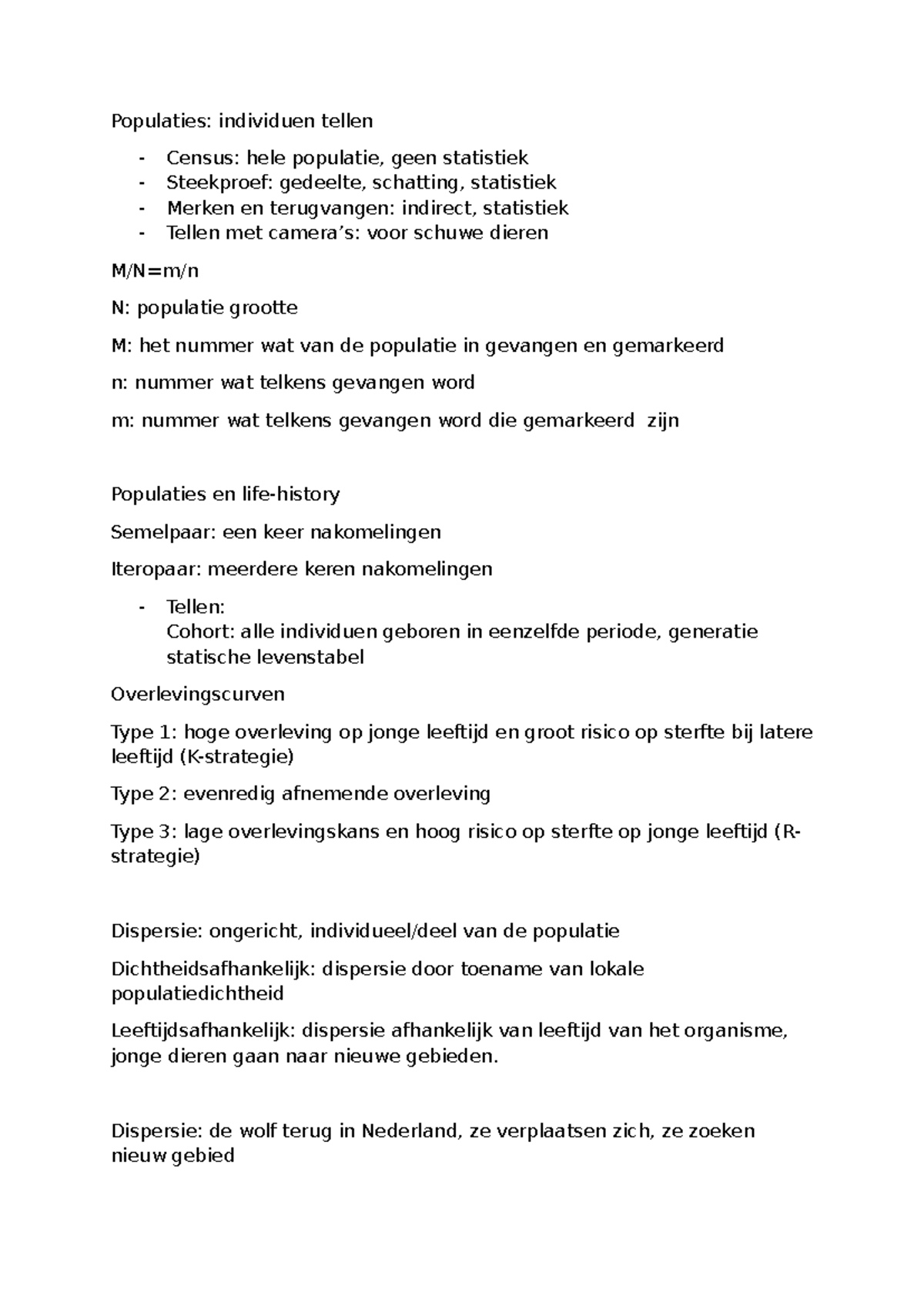 Lecture 3 Samenvatting: Populaties, Groei en Dispersie Mechanismen ...