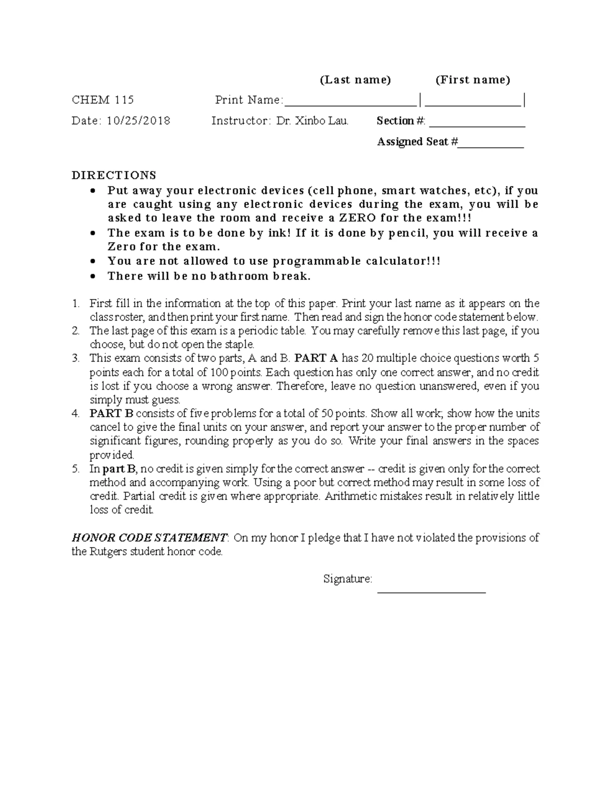 Chemistry 161 Practice Exam 1: Comprehensive Study Guide - Studocu