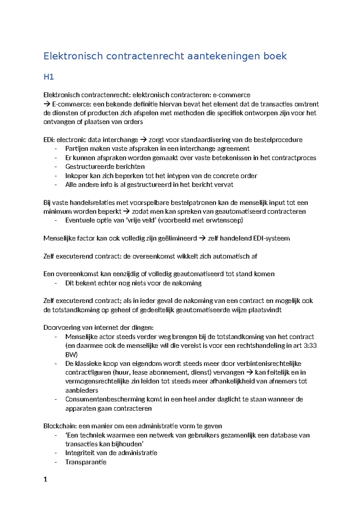 Samenvatting van belangrijke ICT-contractregels en e-commerce aspect -  Studeersnel