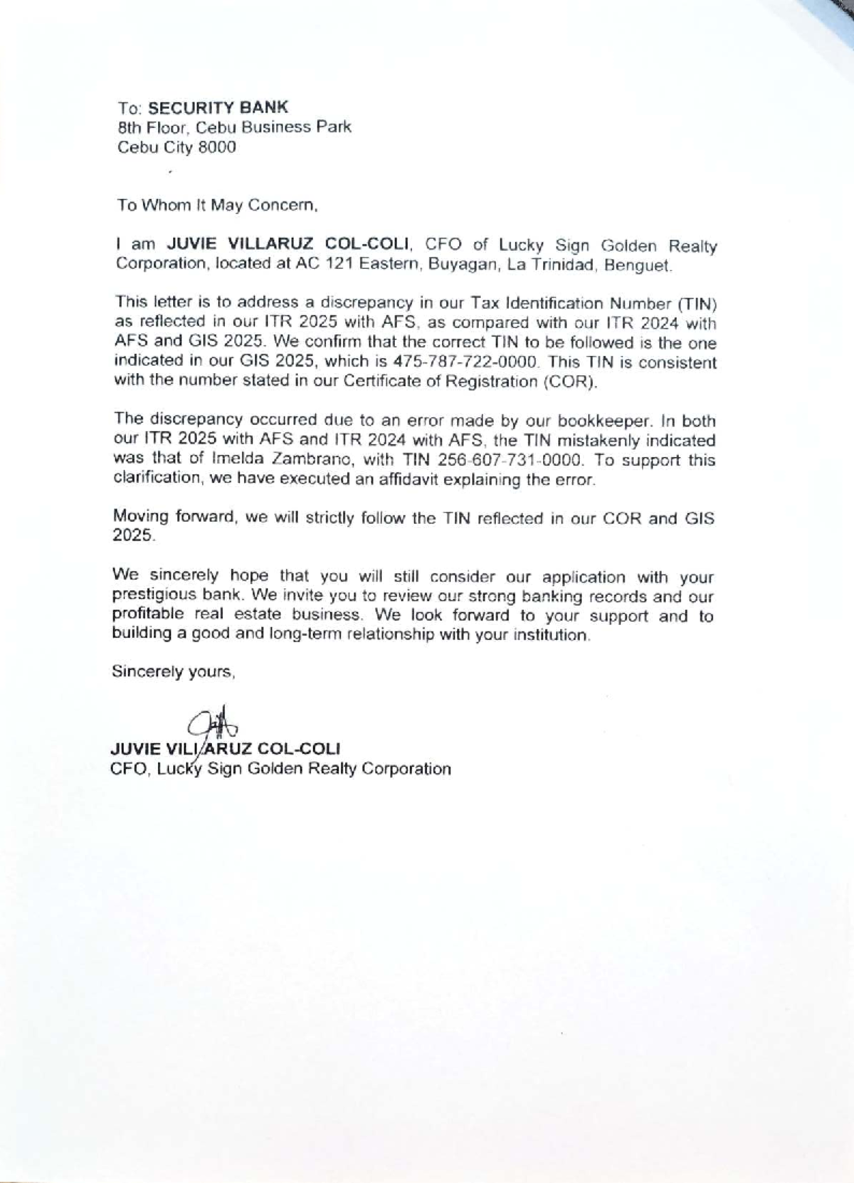 Correctional Letter & Affidavit for TIN Discrepancy - Studocu
