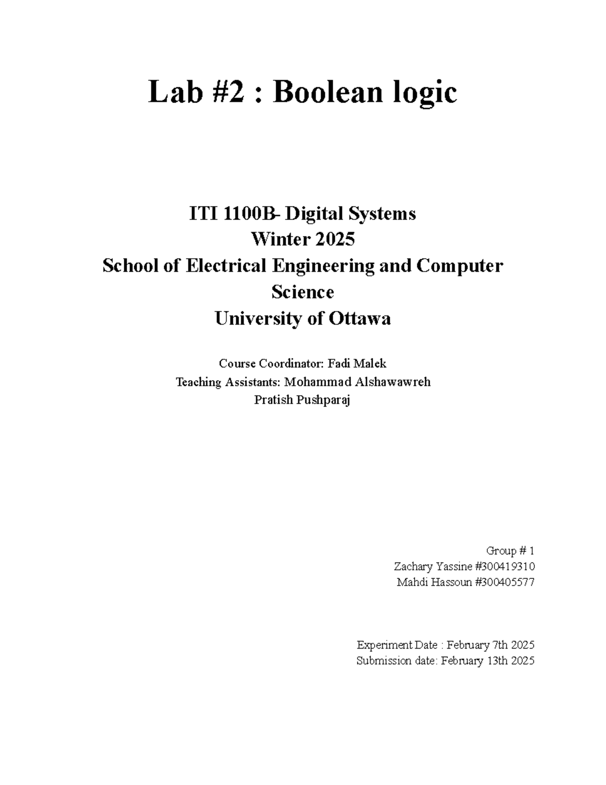 Lab #2: Boolean Logic Experiment ITI 1100 Winter 2025 - Studocu
