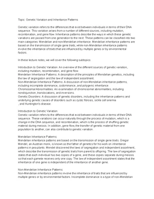 Mendelian Genetics - Study Notes & Assignments - Studocu