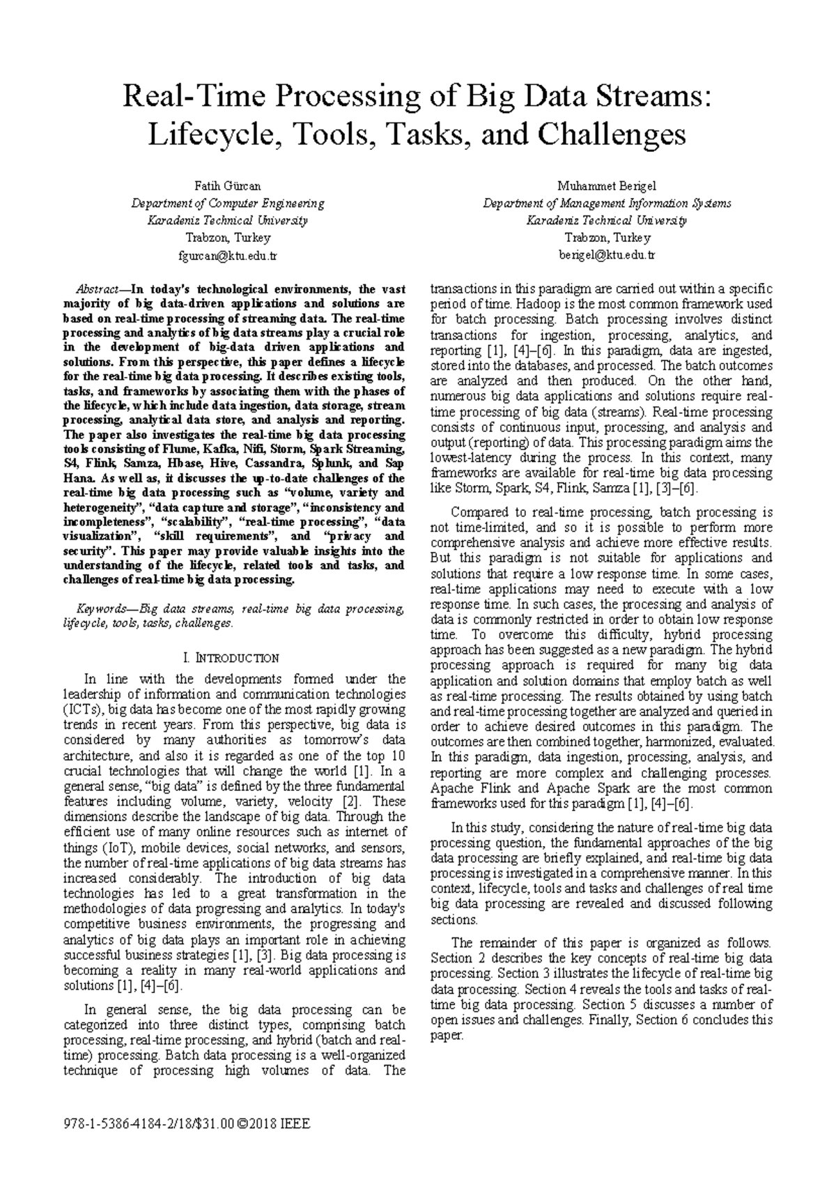 08567061 - Real-Time Processing of Big Data Streams: Lifecycle & Tools ...