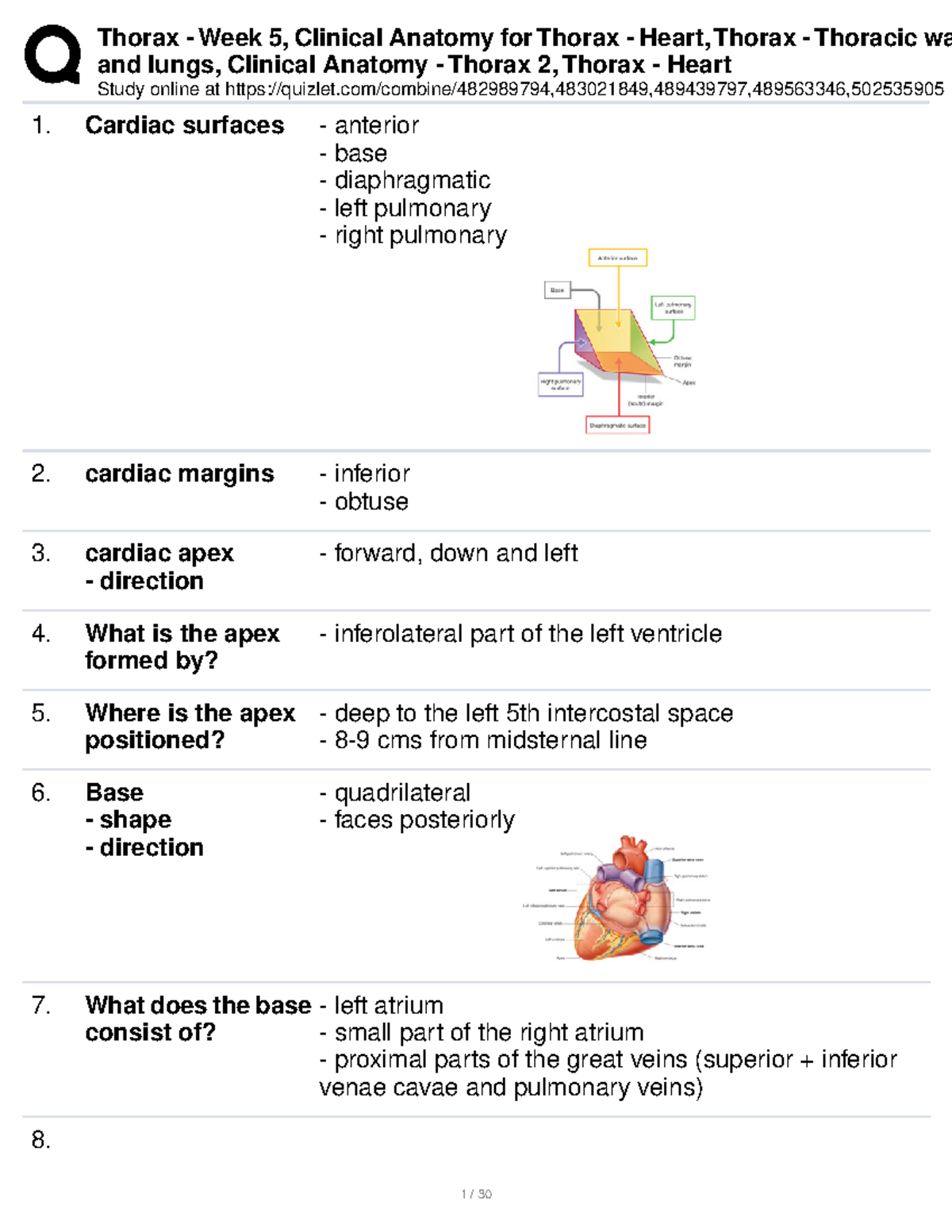 Year 1 Thorax Anatomy - Flash Card Study Guide for Clinical Content ...