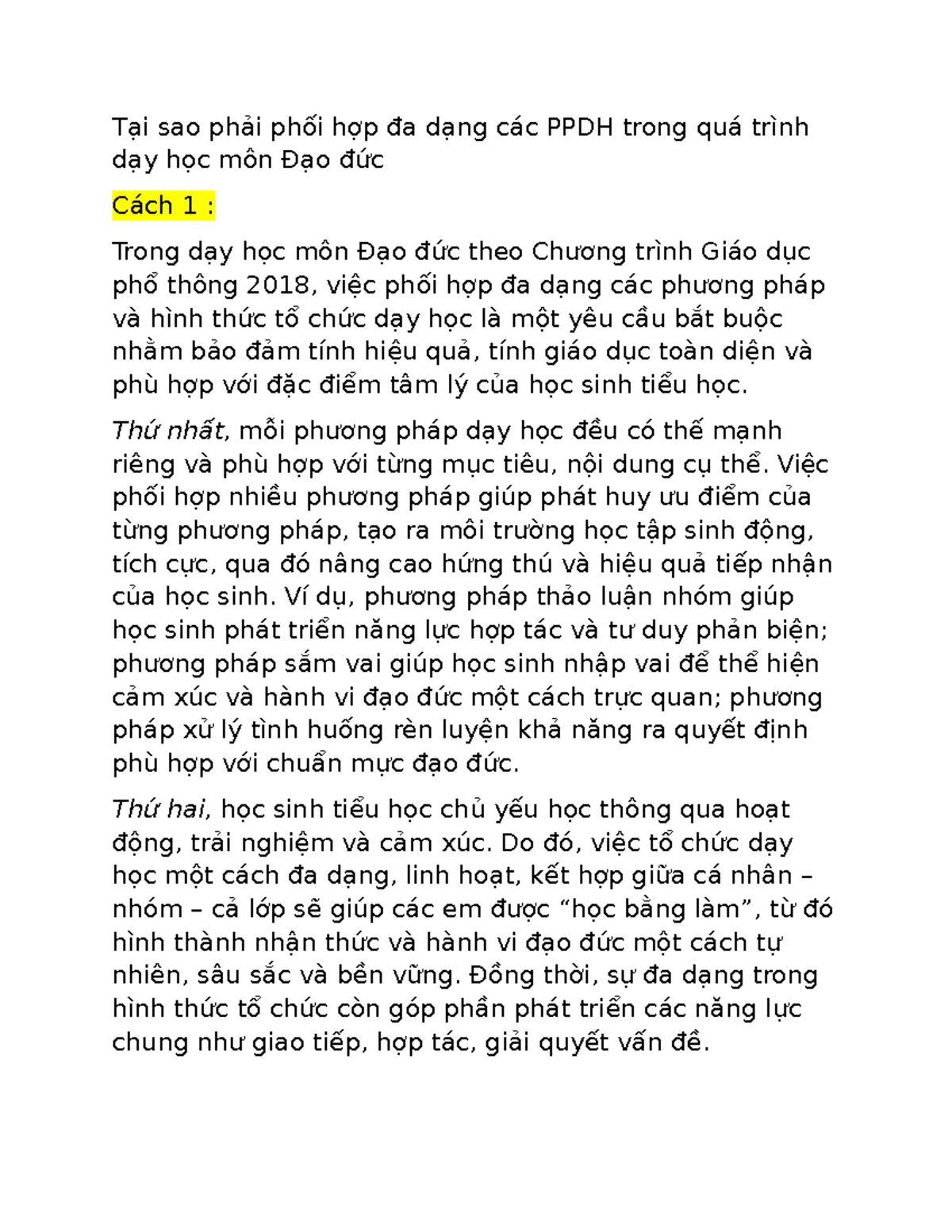 Phối hợp Đa dạng PPDH trong Dạy học Đạo đức: Lợi ích và Nguyên tắc ...