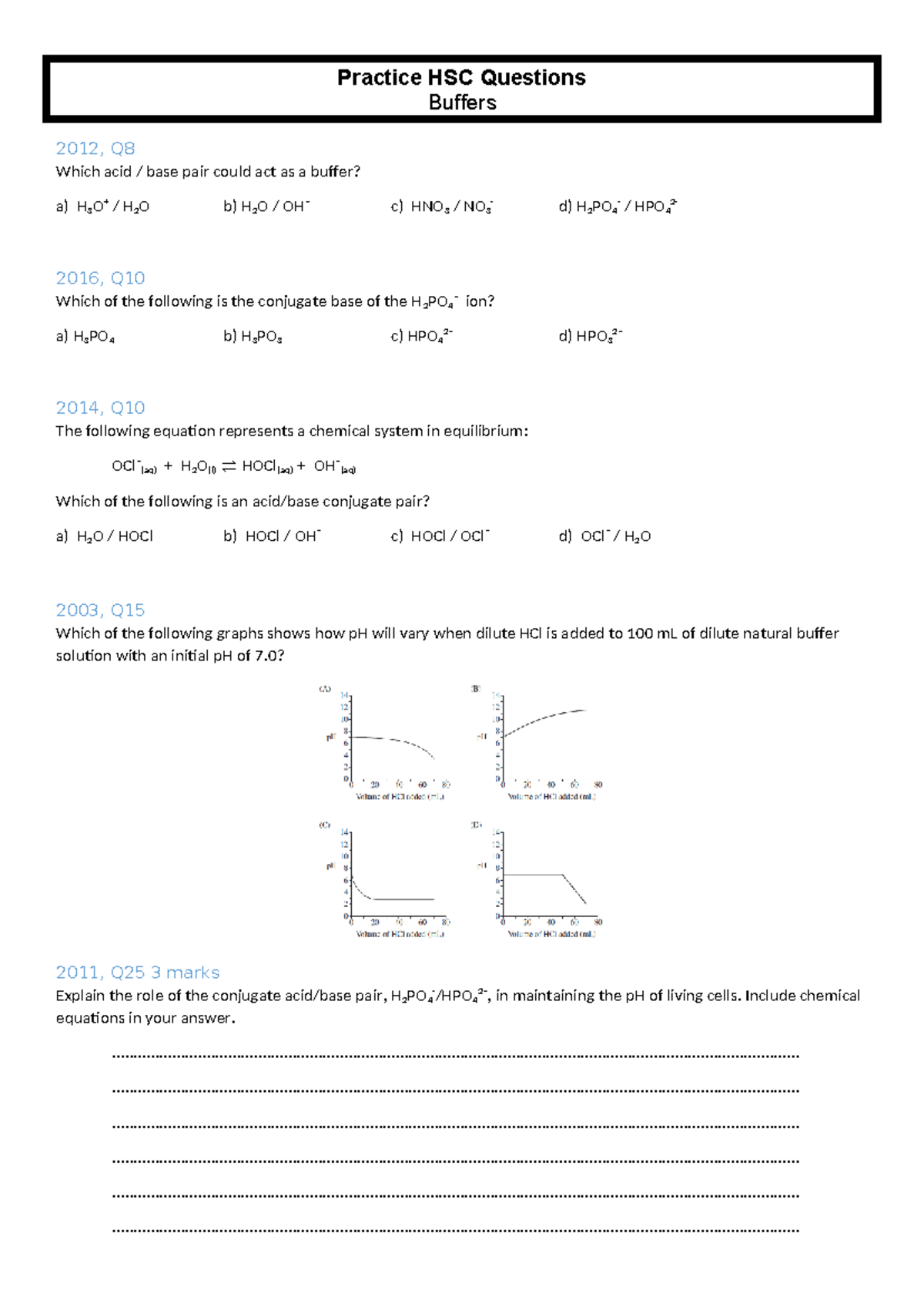 HSC Practice Questions: Buffers Analysis and Answers - Studocu