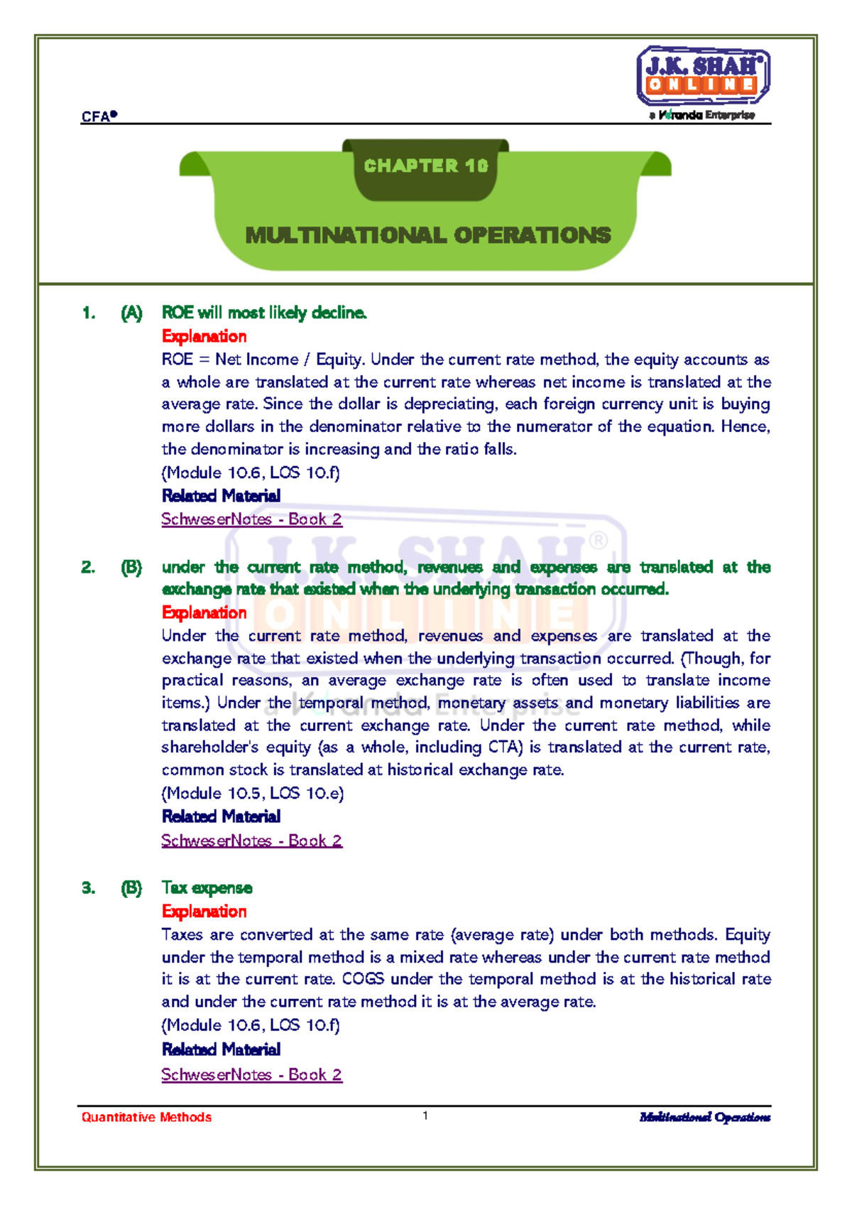 Chapter 10: Key Insights on Multinational Operations (FIN 402) - Studocu