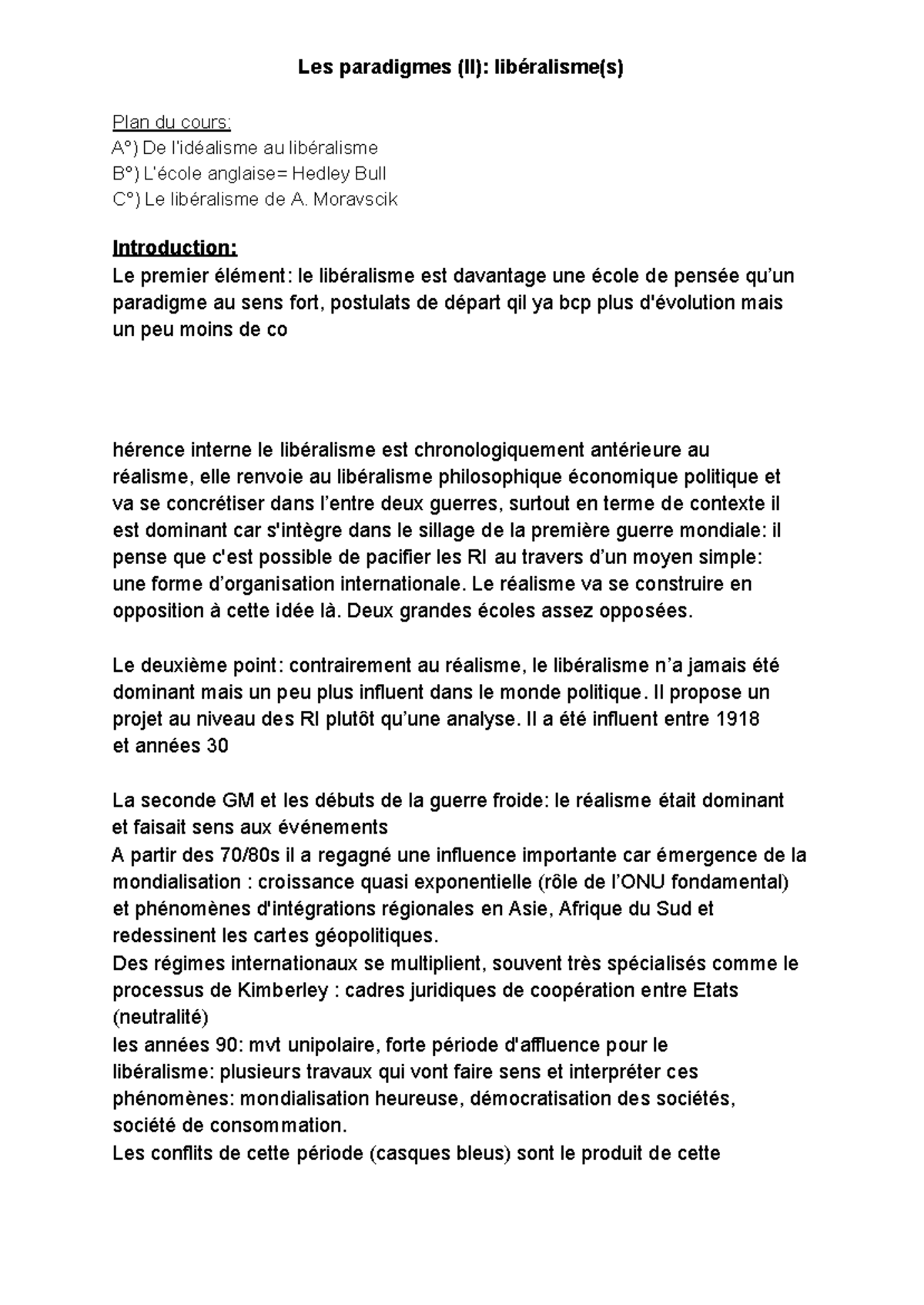 Les paradigmes (II) : Libéralisme(s) - Cours de Salim Chena - Studocu