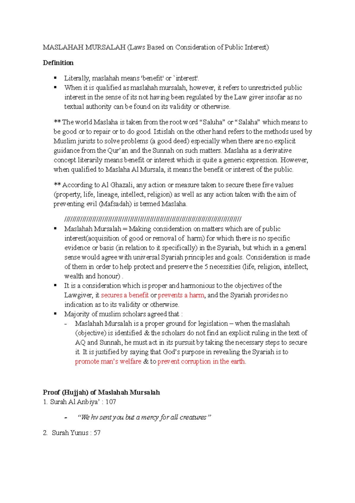 (Q5) Maslahah Mursalah - MASLAHAH MURSALAH (Laws Based on Consideration ...