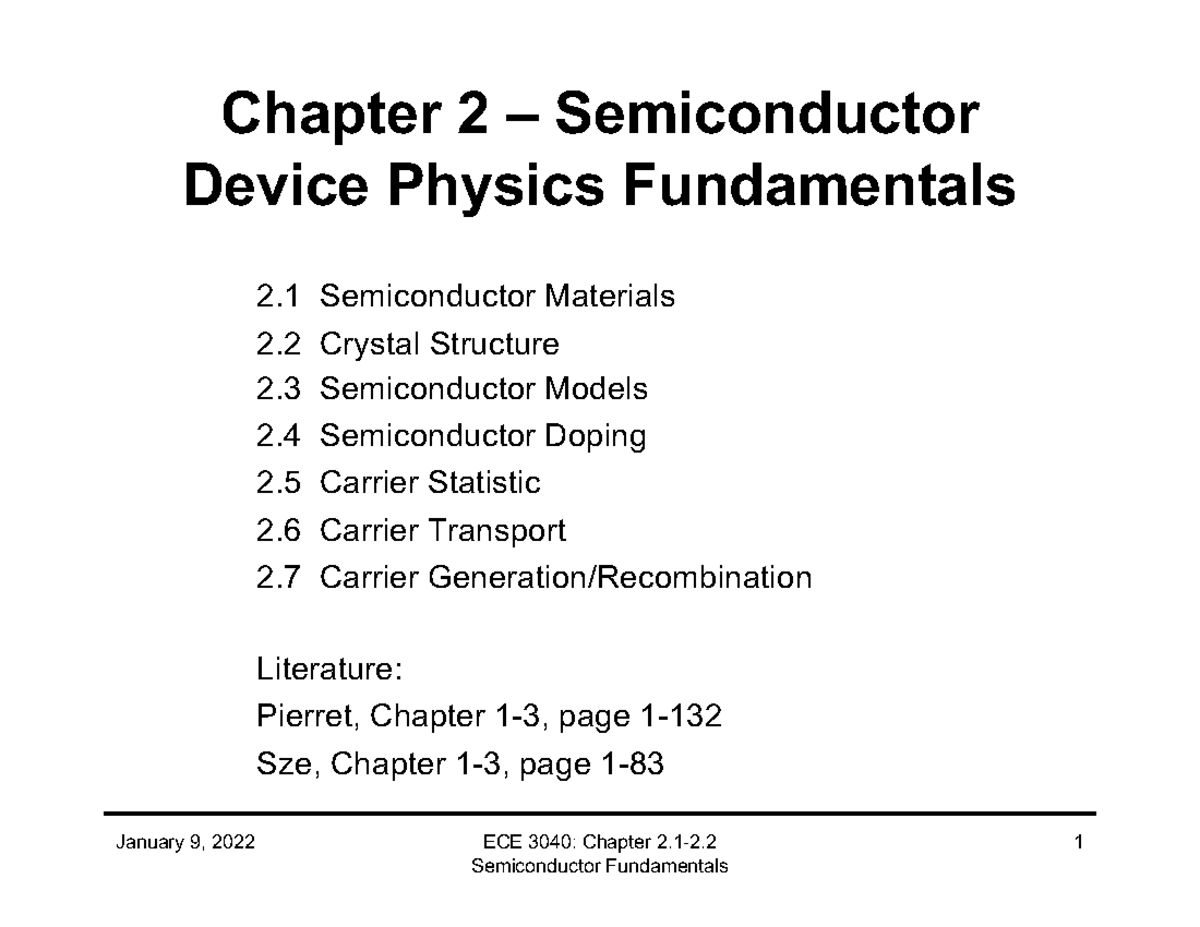 ECE 3040: Lecture Notes on Semiconductor Device Physics - Studocu