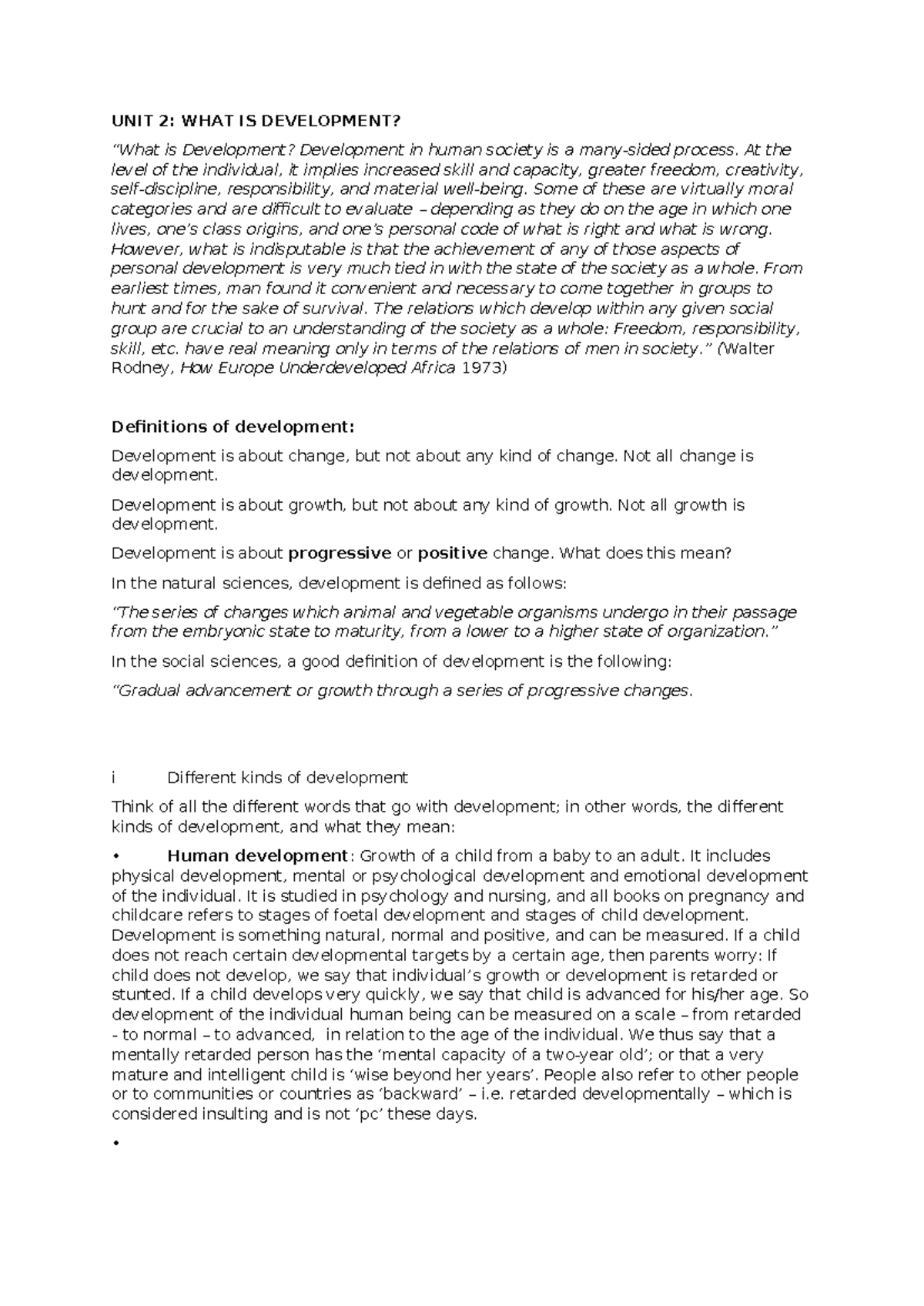 UNIT 2: Understanding Development in Human Society - Studocu