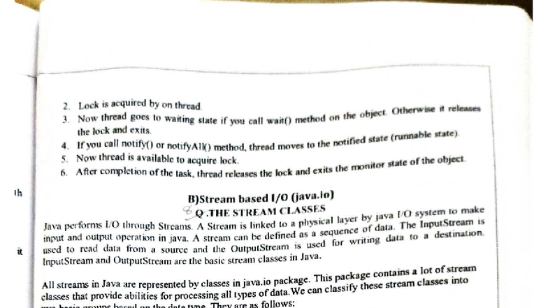 Java III - Notes on Thread Locking and Stream Classes - Studocu