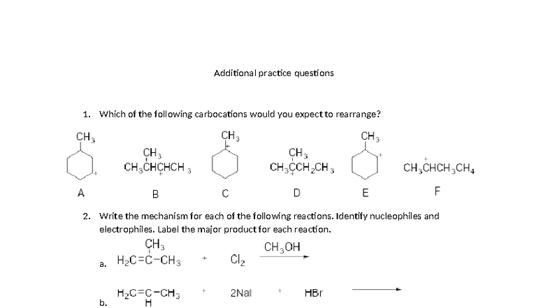 Additional questions - CMY 284 - Additional practice questions Which of ...