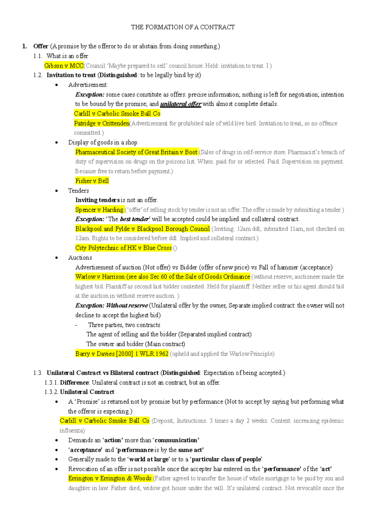 Contract Formation: Key Principles and Case Law Analysis - Studocu