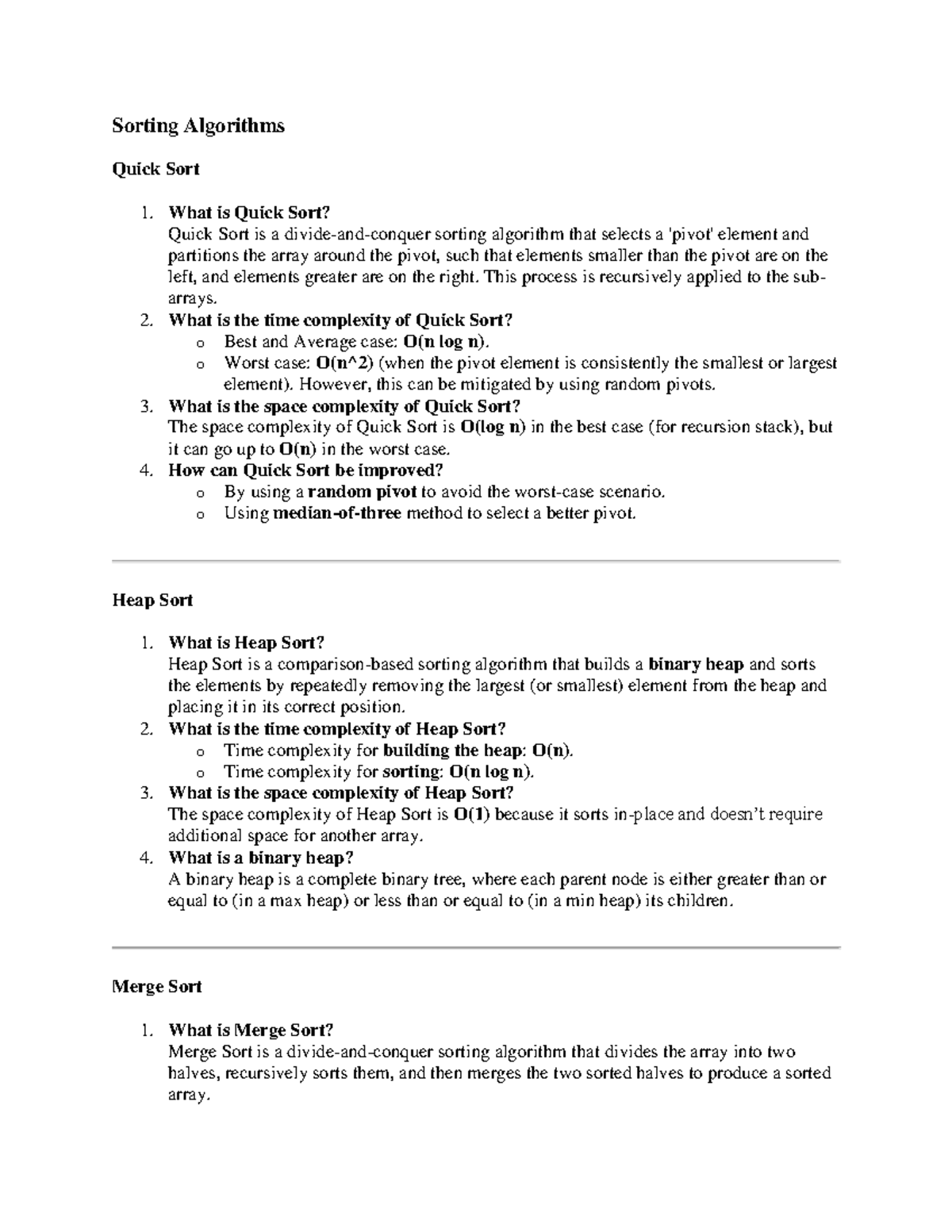 Sorting & Searching Algorithms - Sorting Algorithms Quick Sort 1. What ...