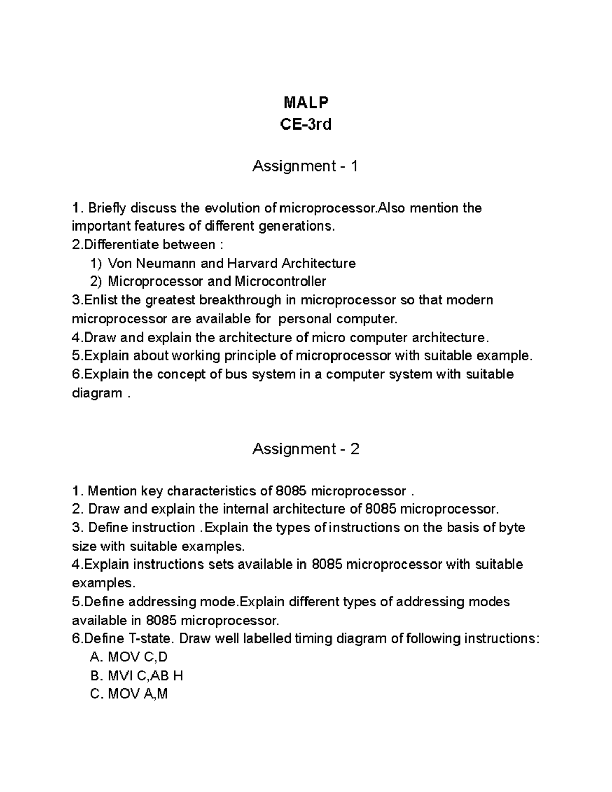MALP Assignment 1 & 2: Microprocessor Evolution & 8085 Architecture ...