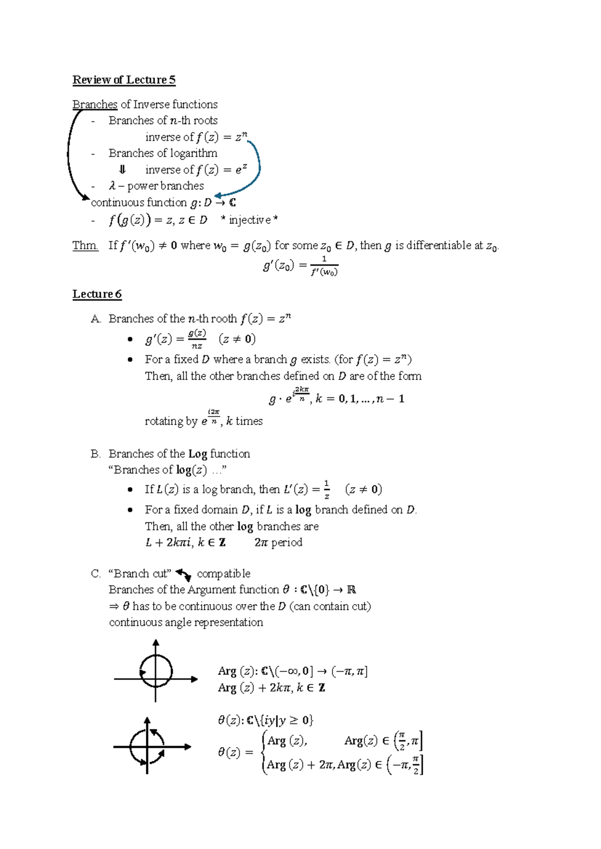 Lecture 6: Branches of Inverse Functions and Logarithms - Studocu