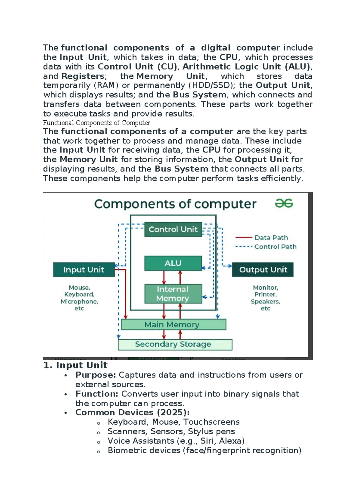 Unit 1: Functional Components of a Digital Computer - Studocu