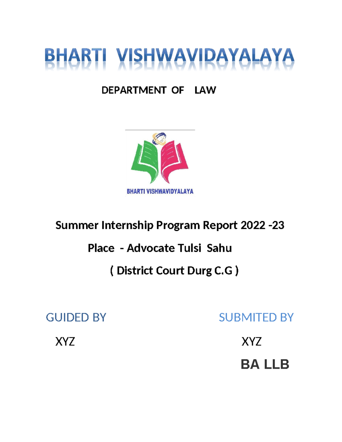 **BA LLB Summer Internship Report 2022 - District Court Durg C.G ...