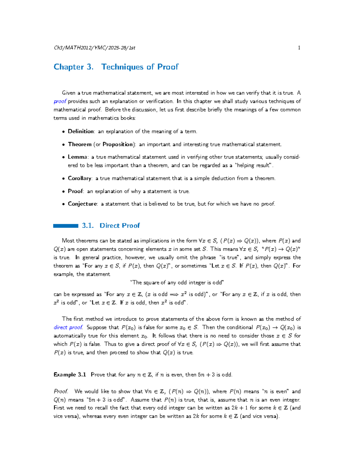 Chapter 3: Techniques of Proof in Mathematics - Studocu
