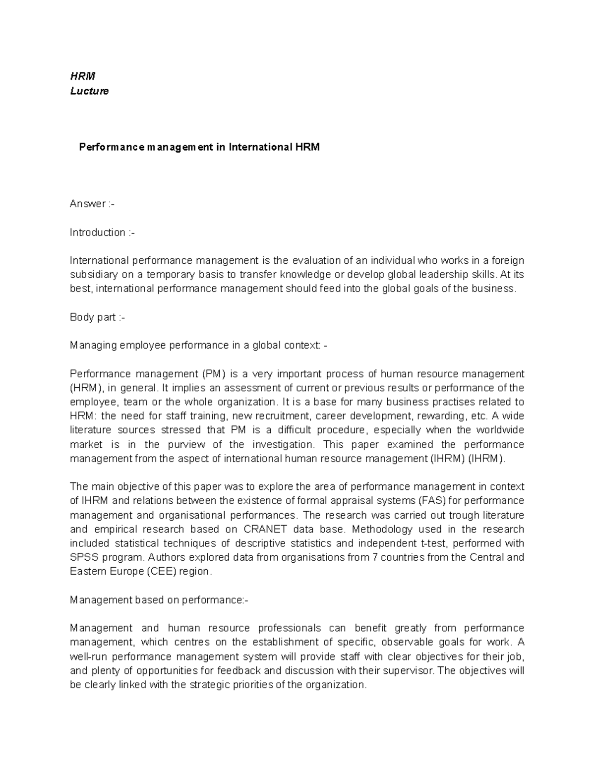 Performance Management Strategies in International HRM (IHRM) - Studocu