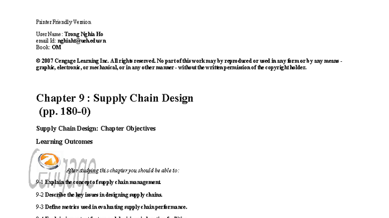 Chapter 9 - Supply Chain Design (OM 2007) - Studocu