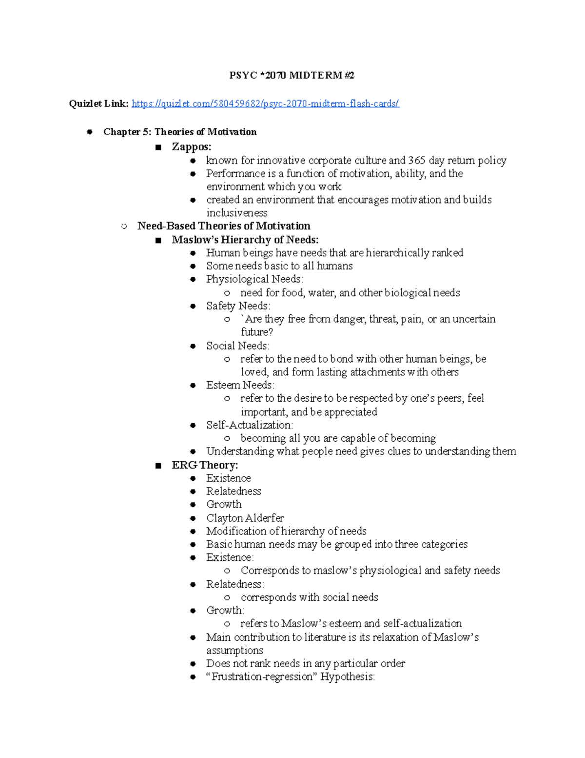 PSYC 2070 Midterm #2 - *PSYC 2070 MIDTERM # Quizlet Link: - Studocu