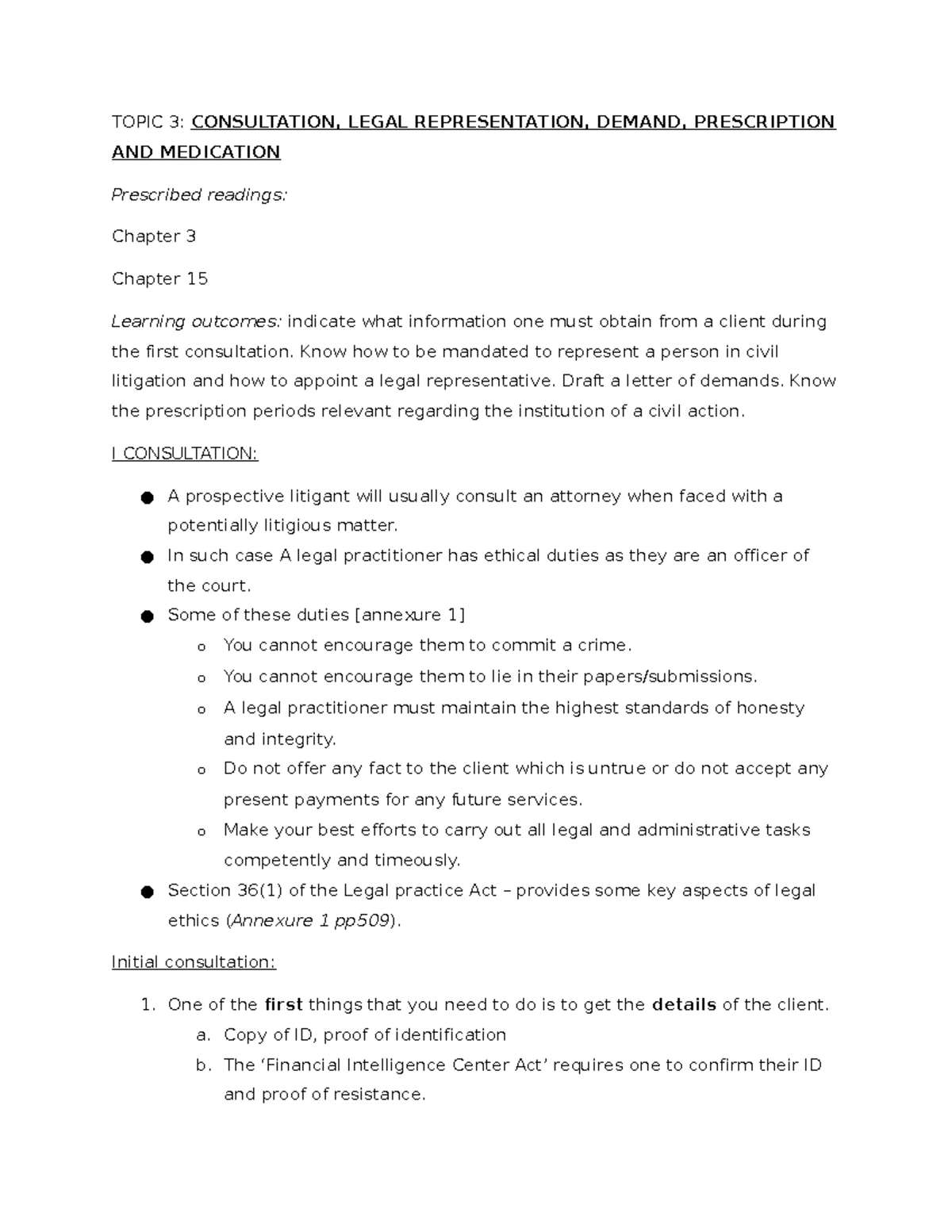 Topic 3: Consultation & Legal Representation (Prescriptions & Mediation ...