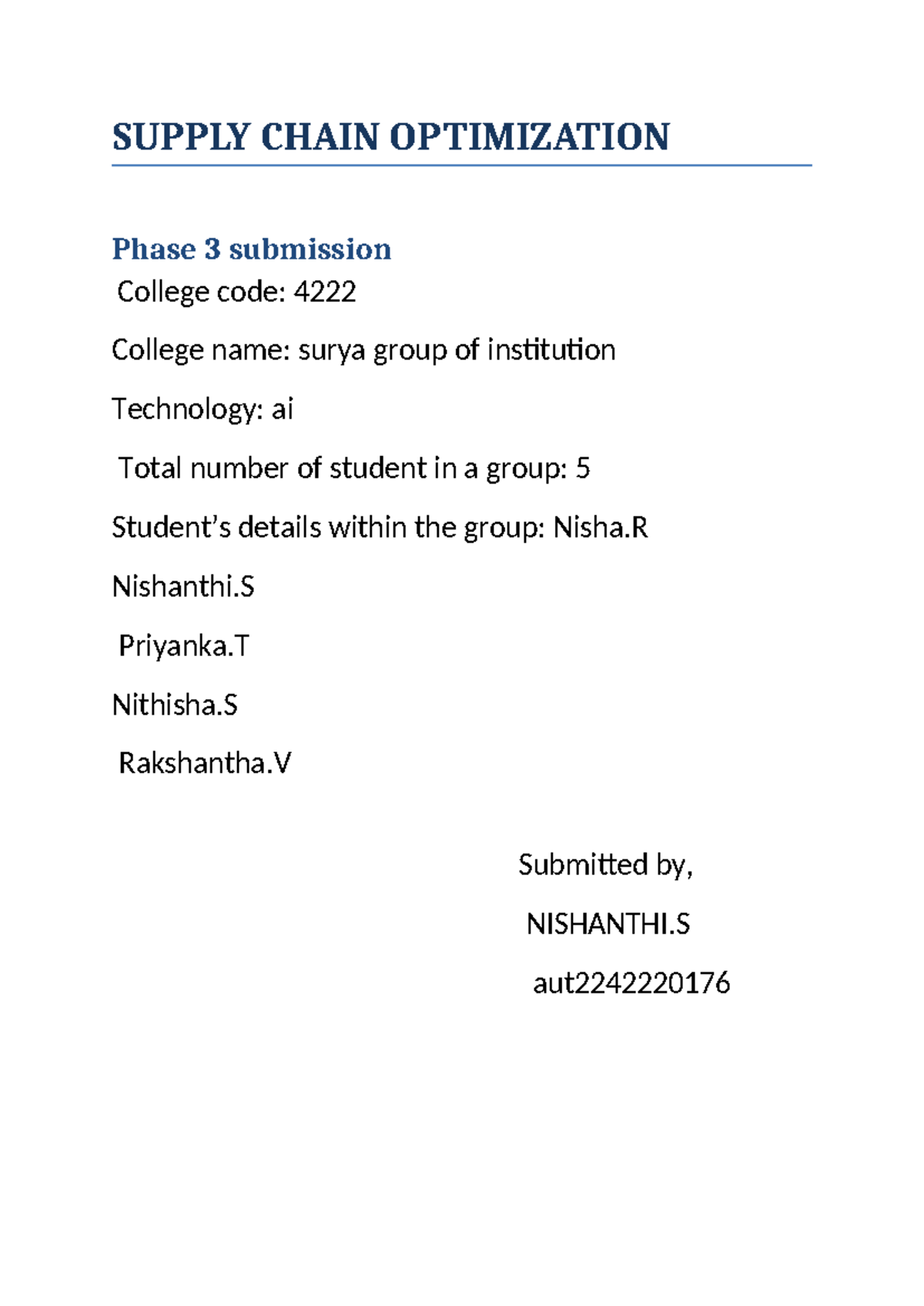 Supply chain optimization 3 - SUPPLY CHAIN OPTIMIZATION Phase 3 ...