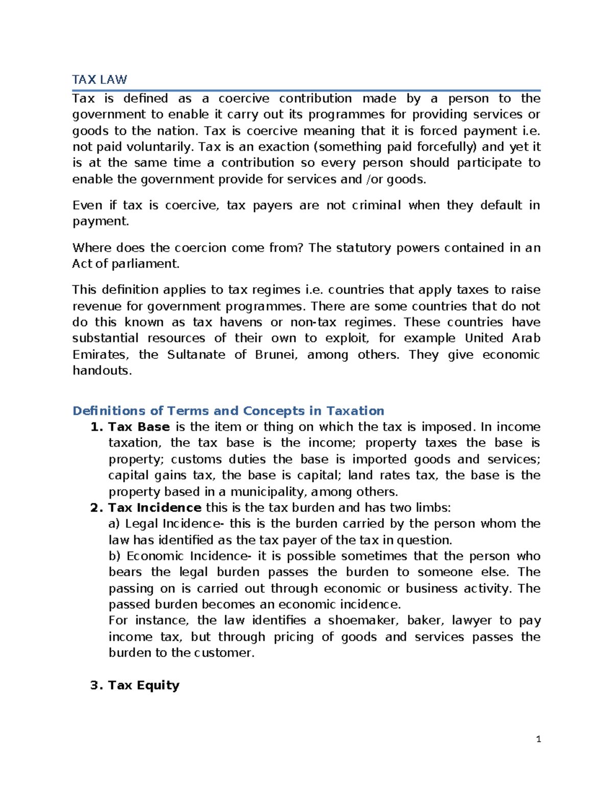 TAX LAW (Cap 470) Overview: Key Concepts and Definitions - Studocu