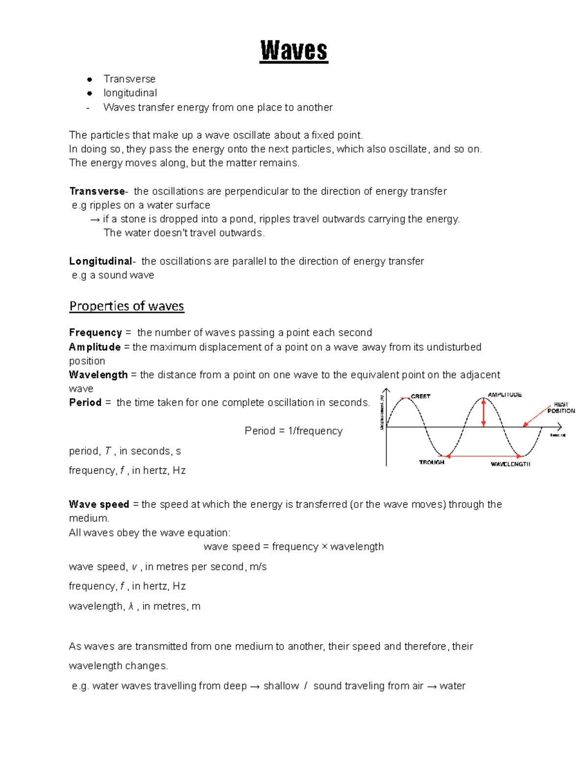 GCSE AQA Waves: Transverse & Longitudinal Wave Properties - Studocu