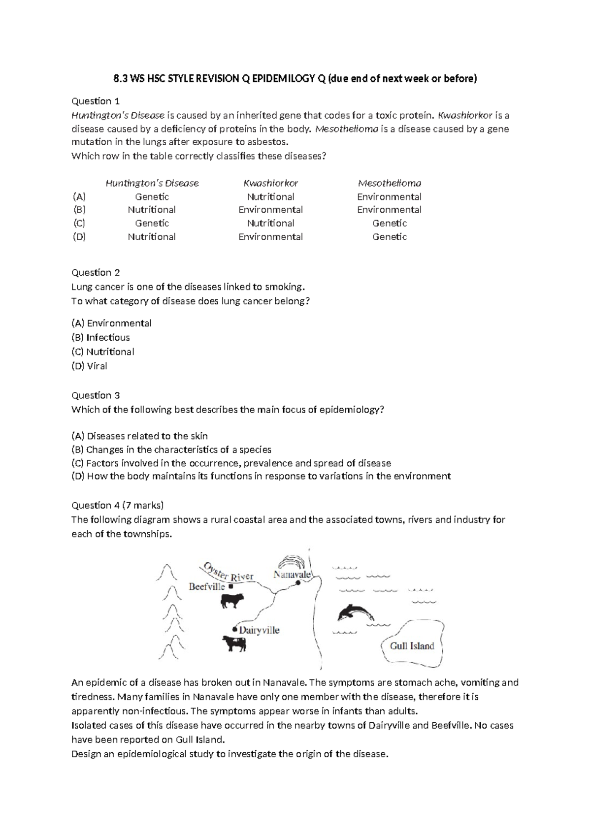 8.3 WS HSC Style Revision Questions on Epidemiology - Studocu