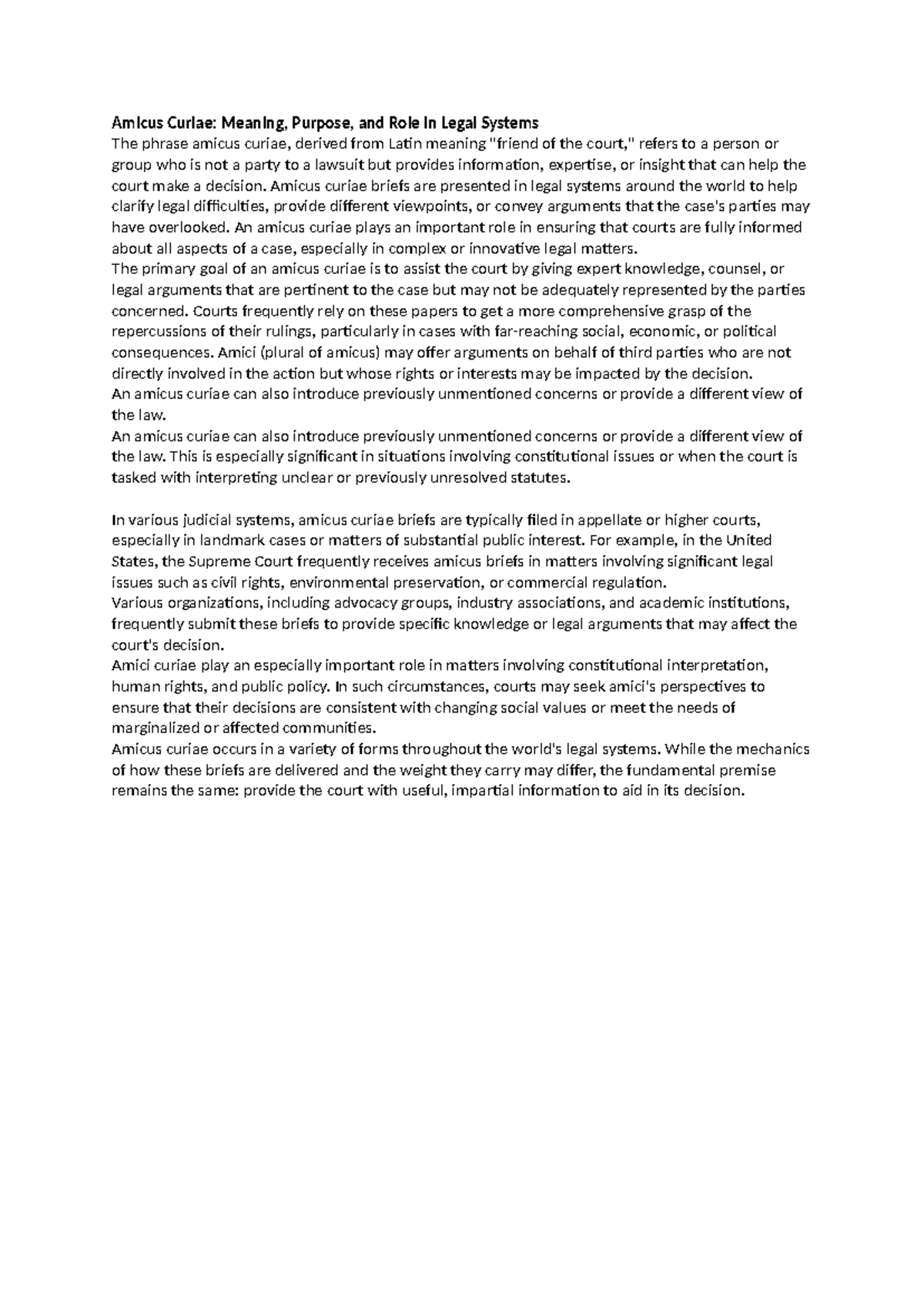 Amicus curae - Amicus Curiae: Meaning, Purpose, and Role in Legal ...