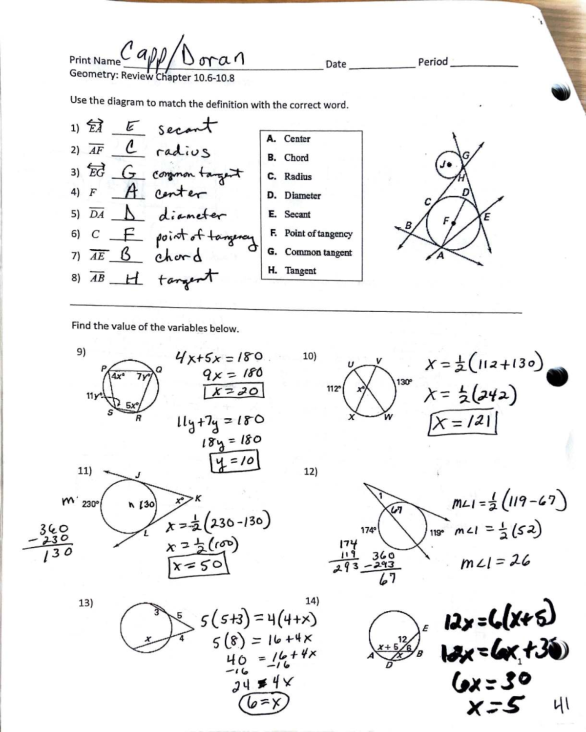 Geometry Review: Chapters 10.6-10.8 Practice Problems - Studocu