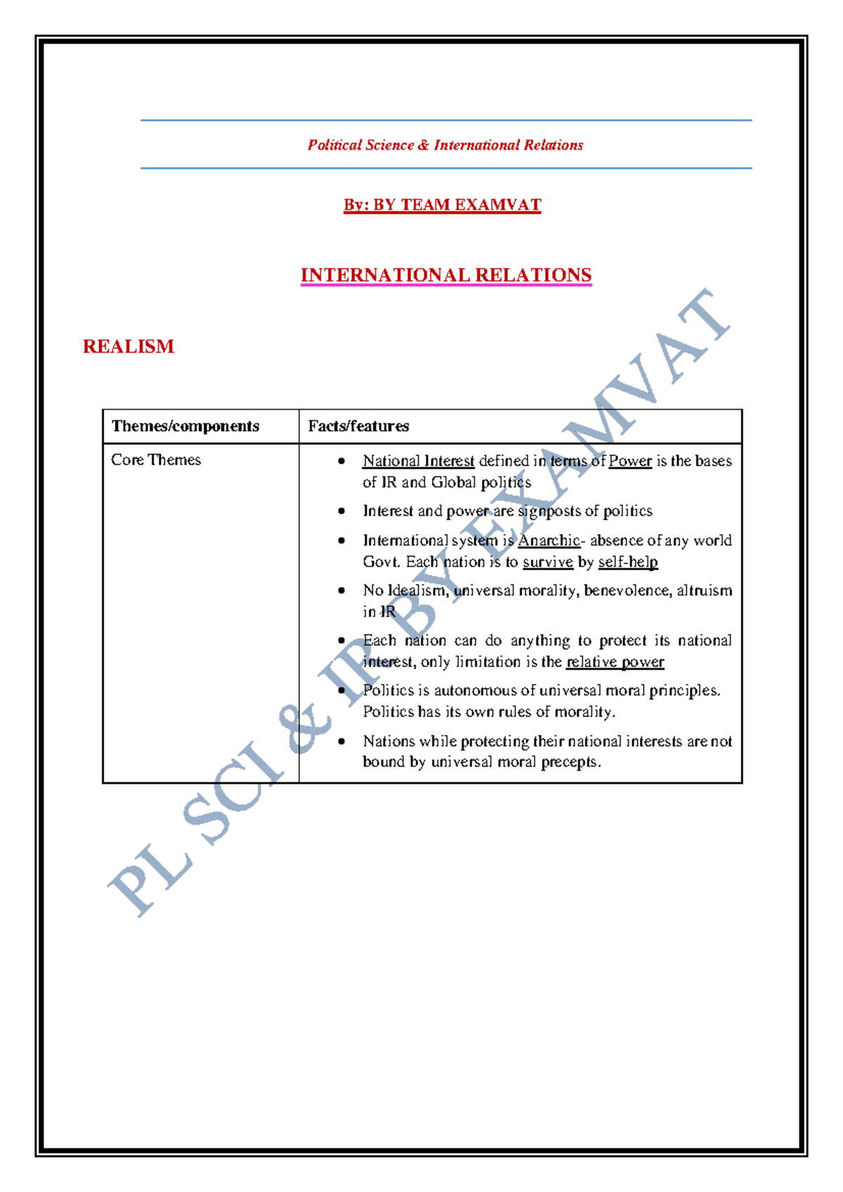 Political Science IR 719016160: Comprehensive Exam Notes on Realism ...