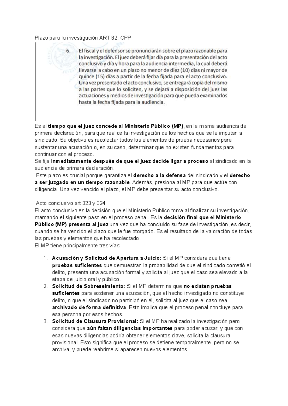 Plazo de Investigación y Acto Conclusivo en el Proceso Penal CPP - Studocu