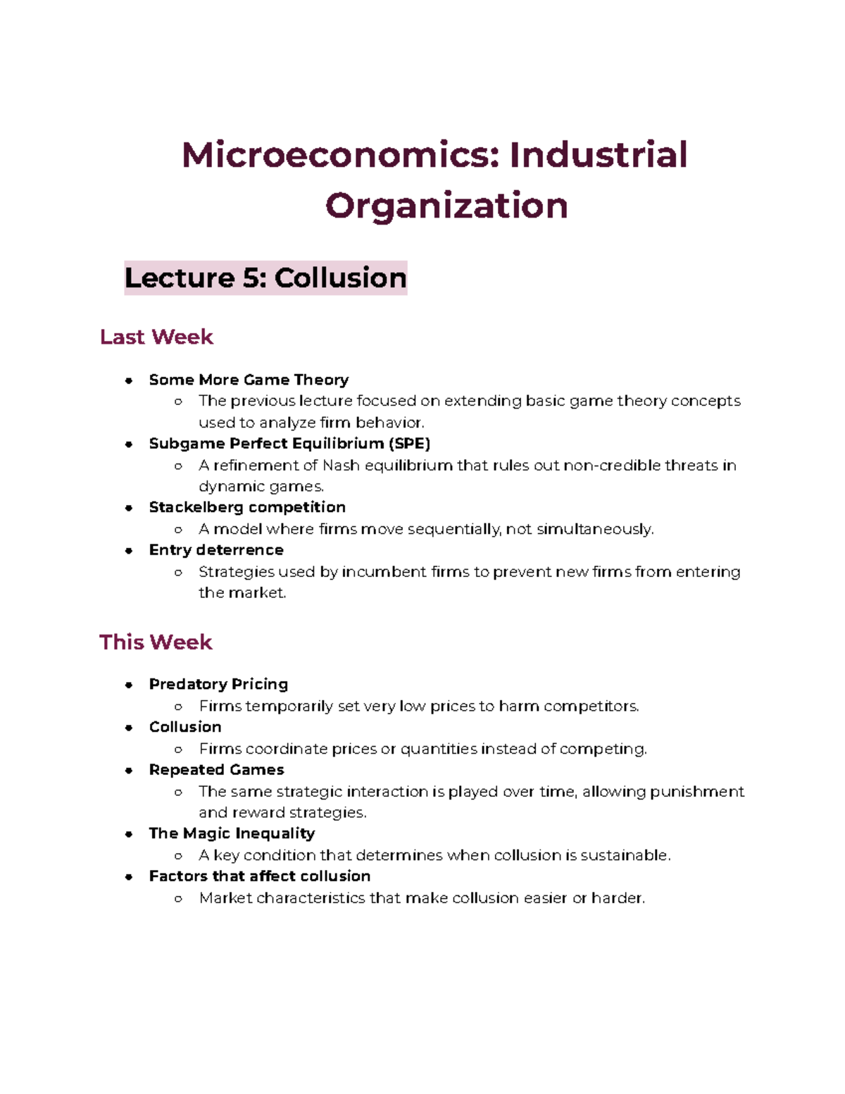 WEEK 5: Microeconomics (INDO 101) Lecture on Collusion & Game Theory ...