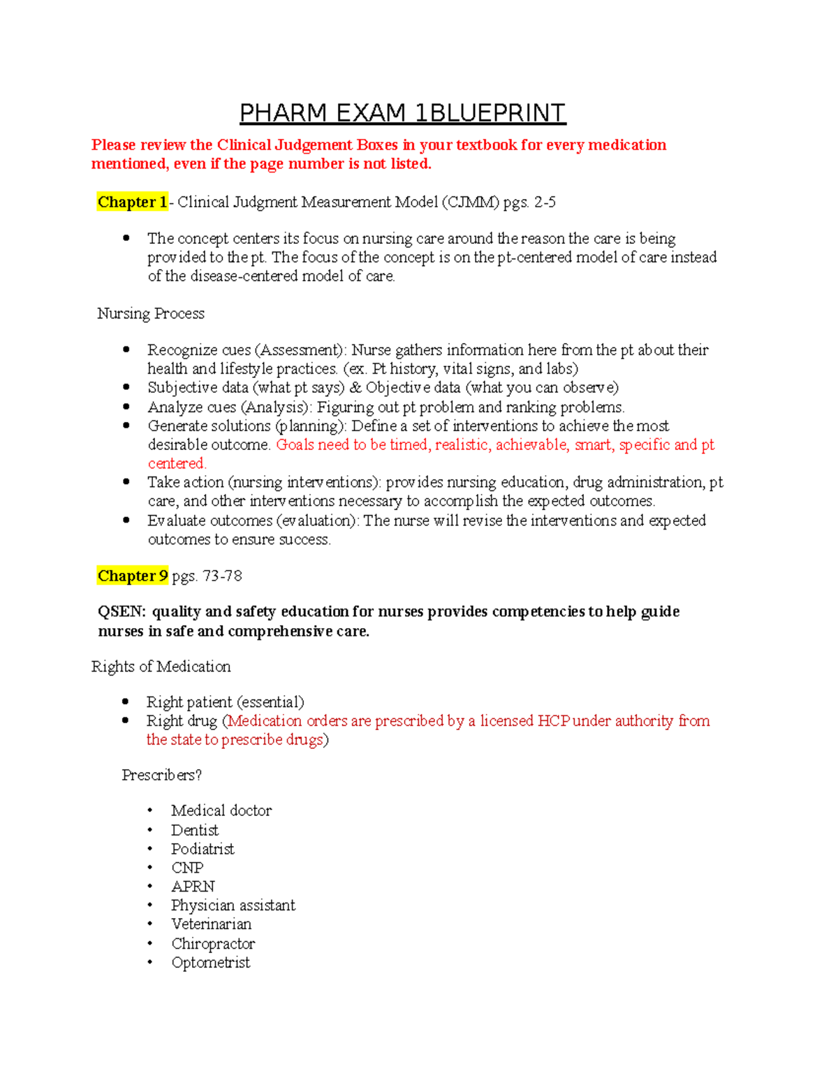 Pharmacology Exam 1 Blueprint: Key Concepts and Medication Guidelines ...
