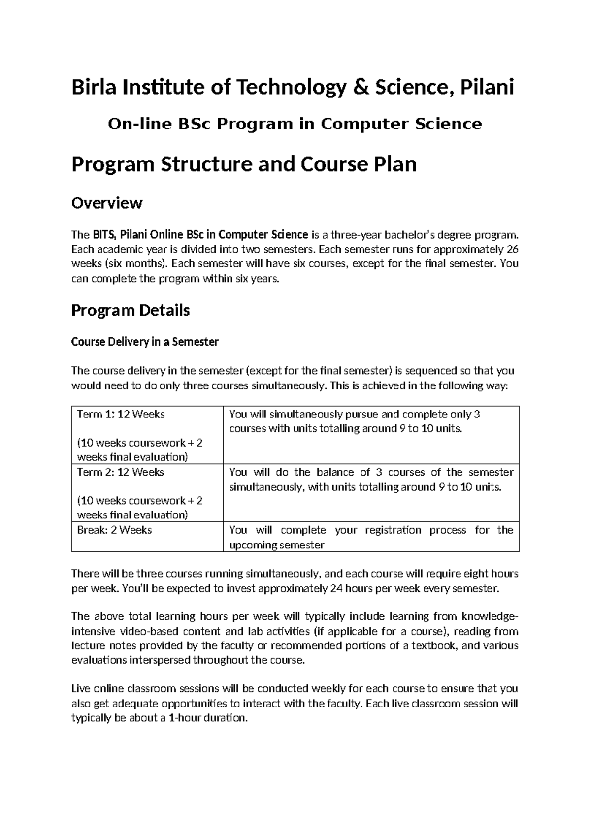 BSc in Computer Science Program Structure & Course Plan Overview - Studocu