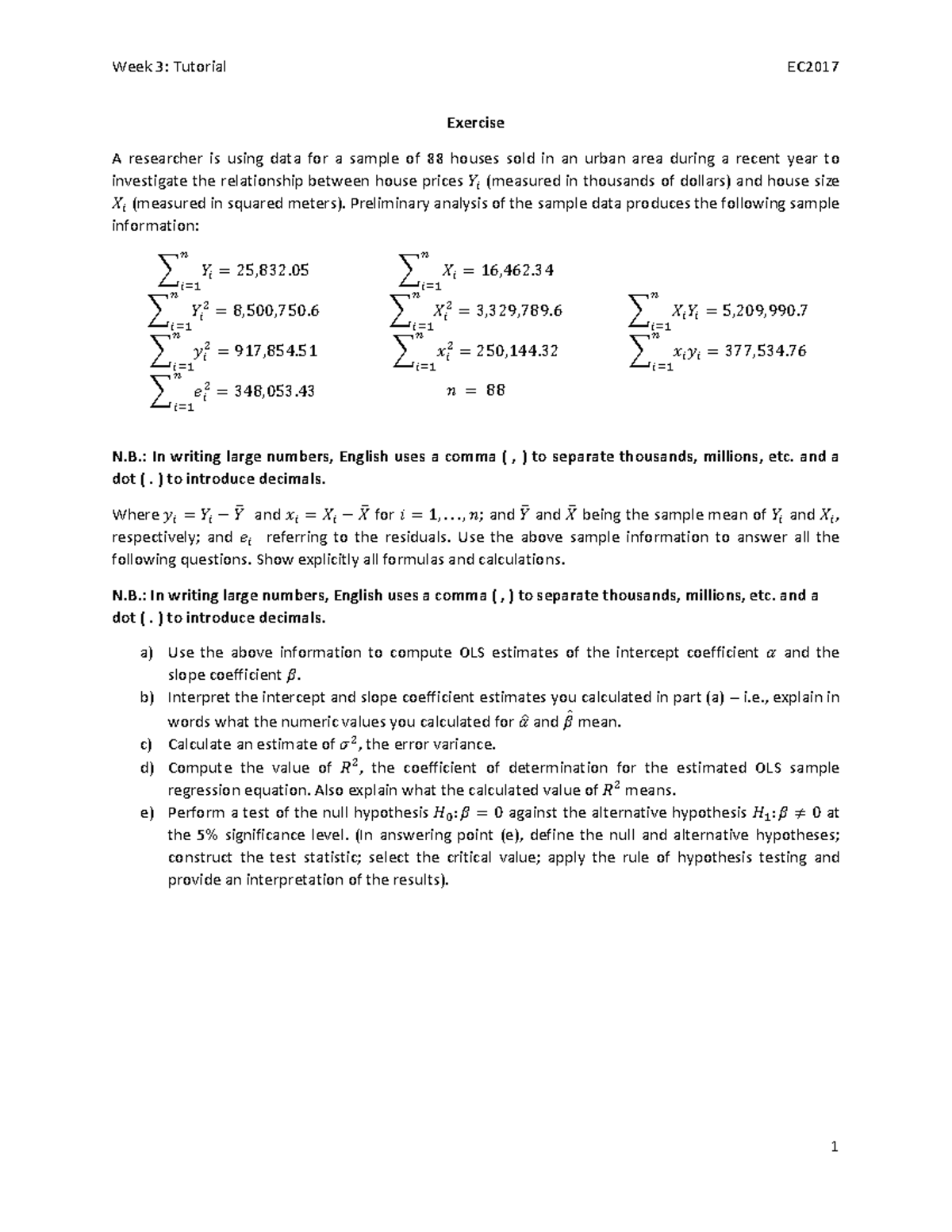 Statistique (STAT101): Tutorial on OLS Estimation & Regression Analysis ...