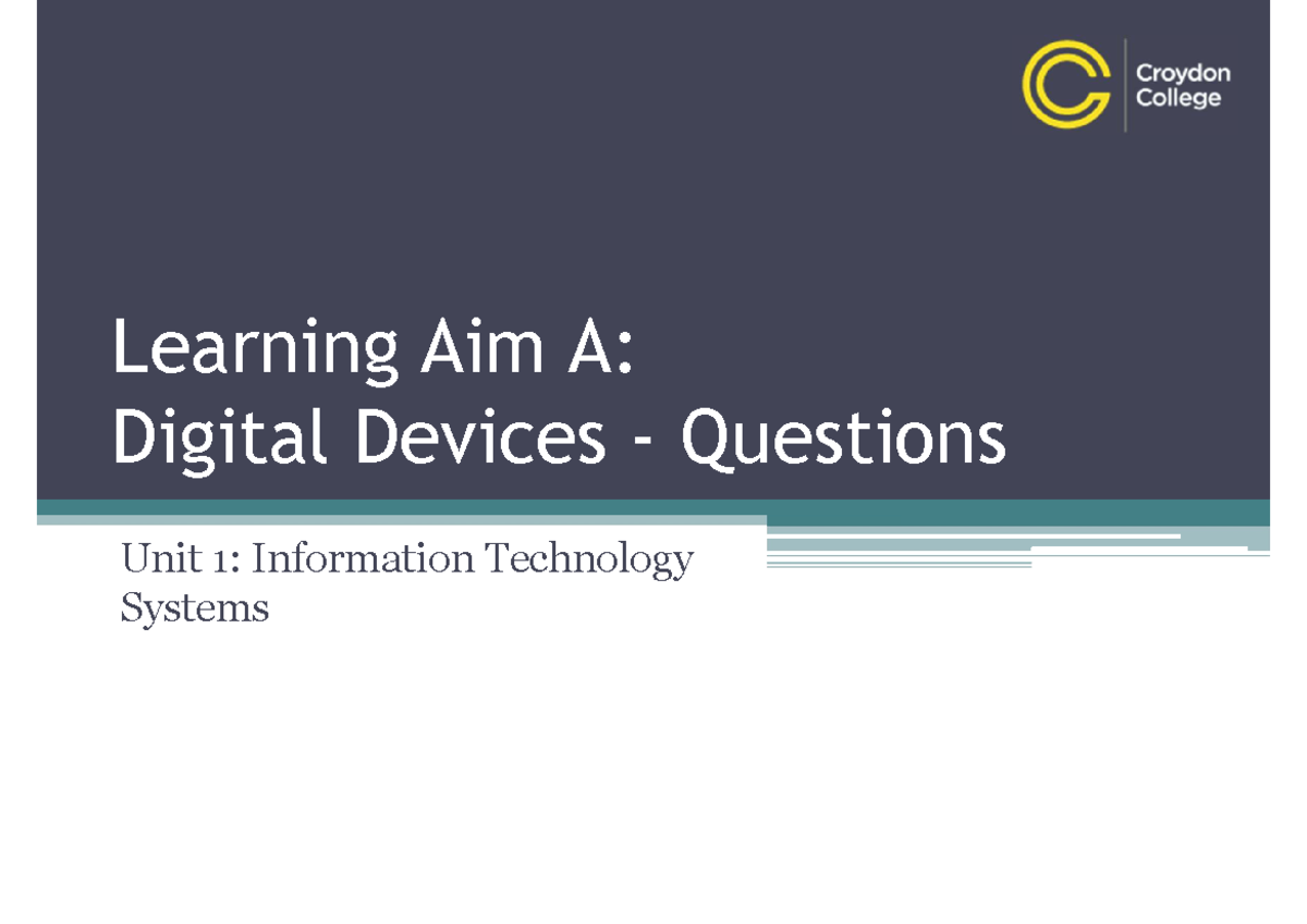 Unit 1 - Digital Devices: Applications, Specs & Market Trends - Studocu