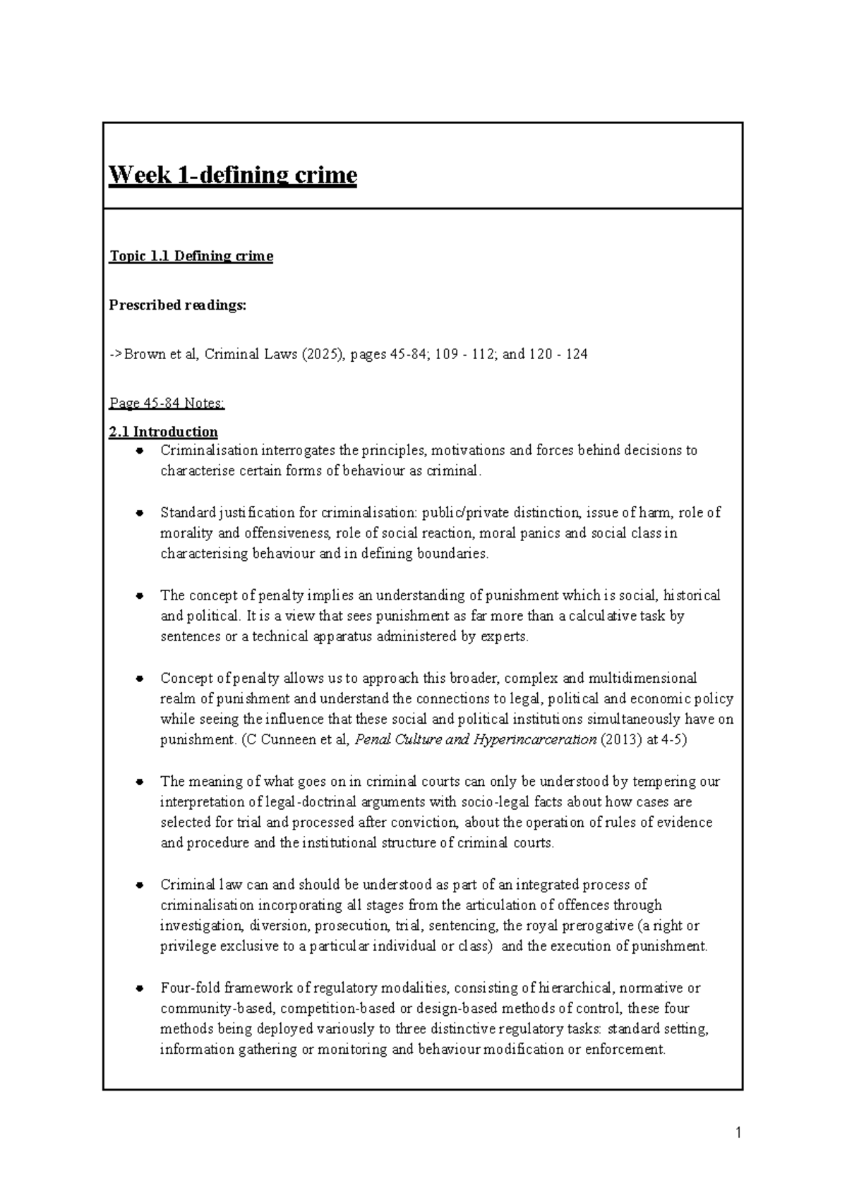 Criminal Law and Procedure A: Week 1-2 Notes on Crime and Police ...
