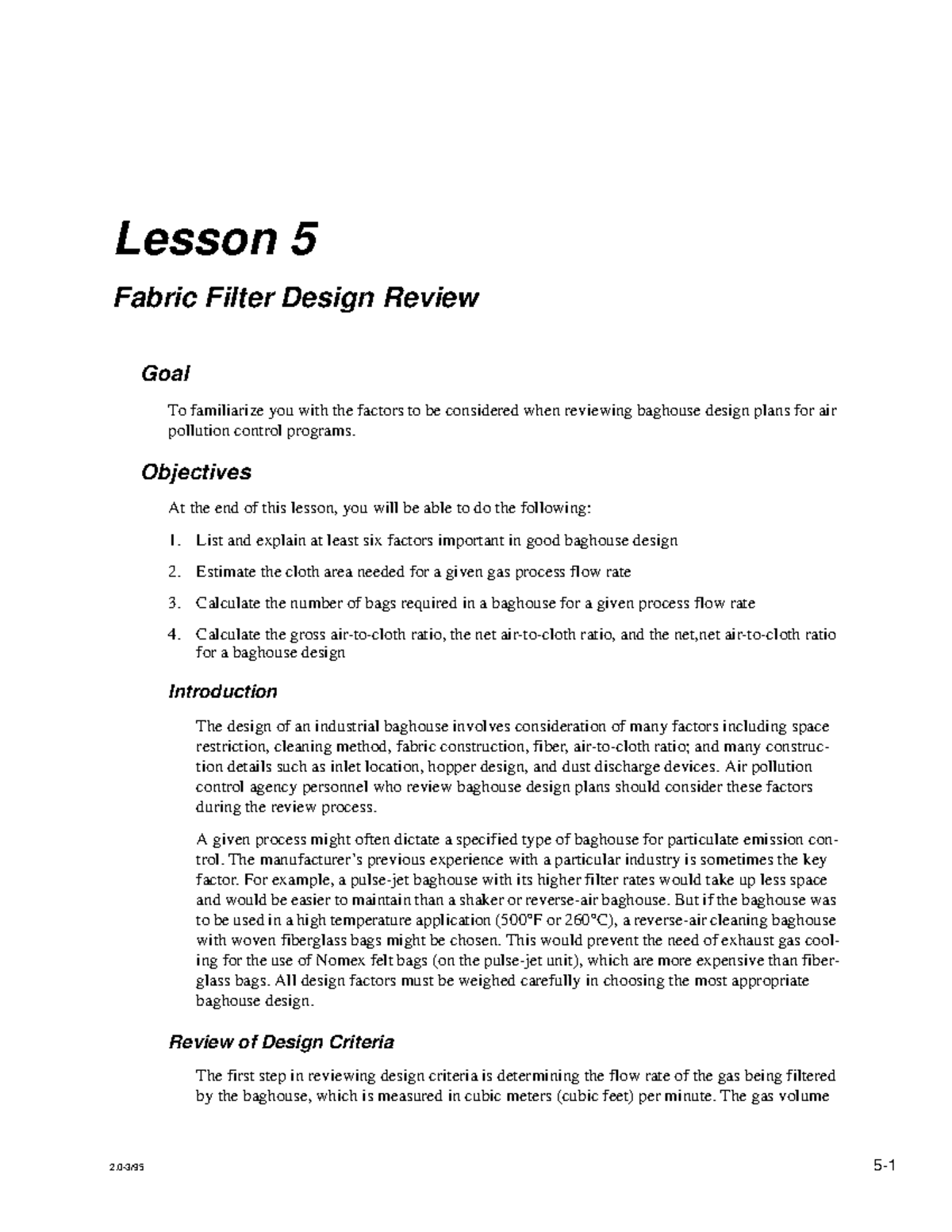 Lesson 5: Fabric Filter Design Review for Baghouse Systems - Studocu