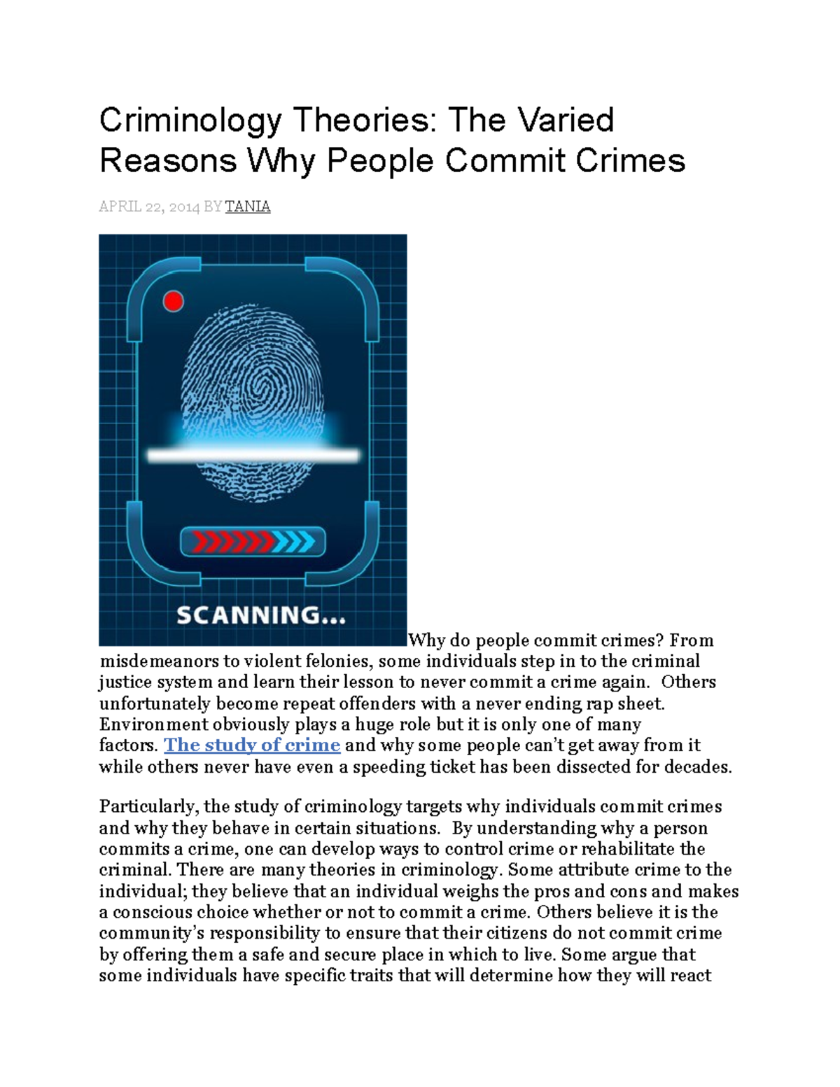 Criminology Theories - Lecture Notes on Criminal Behavior Analysis ...