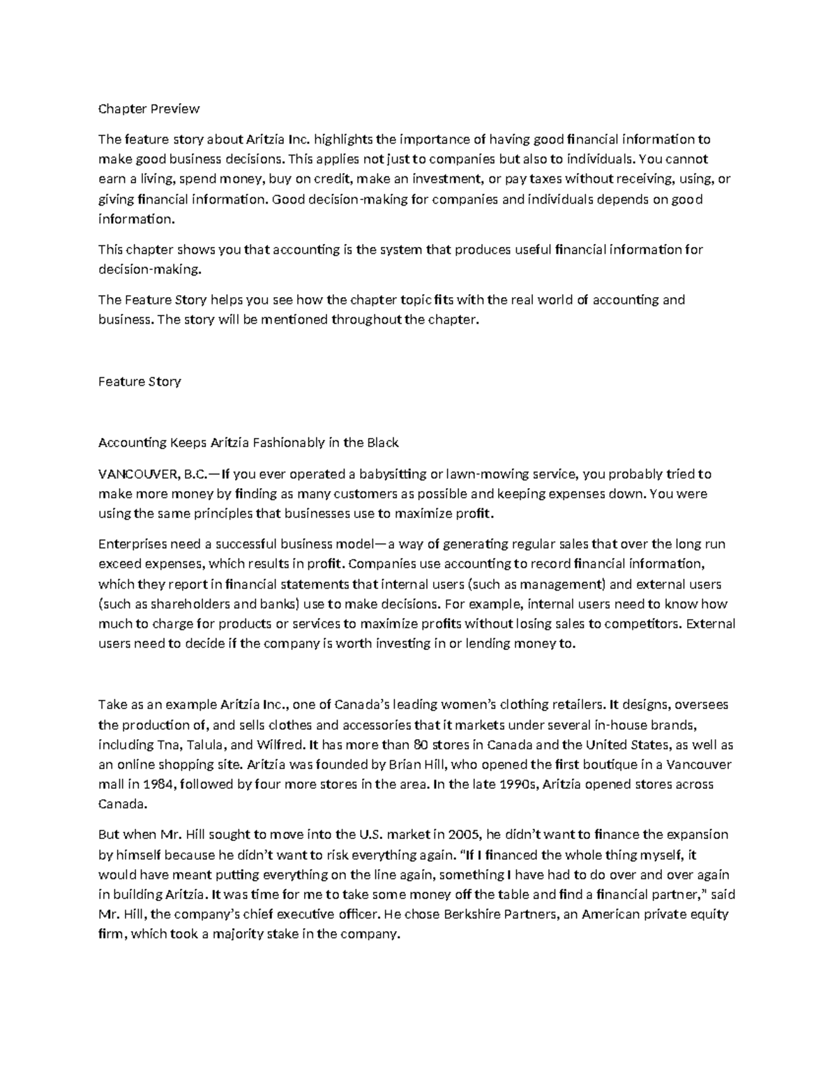 ACC Chpt 1 - lecture notes - Chapter Preview The feature story about ...