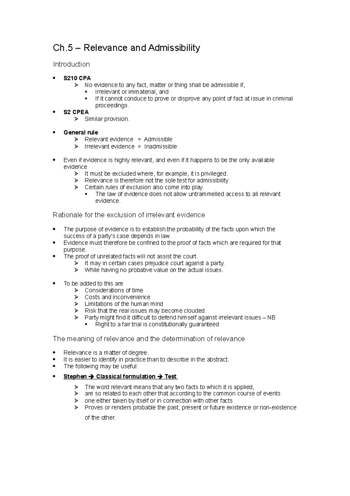 Ch.5 - Relevance - Law of Evidence and Substantive LawLaw of Evidence ...