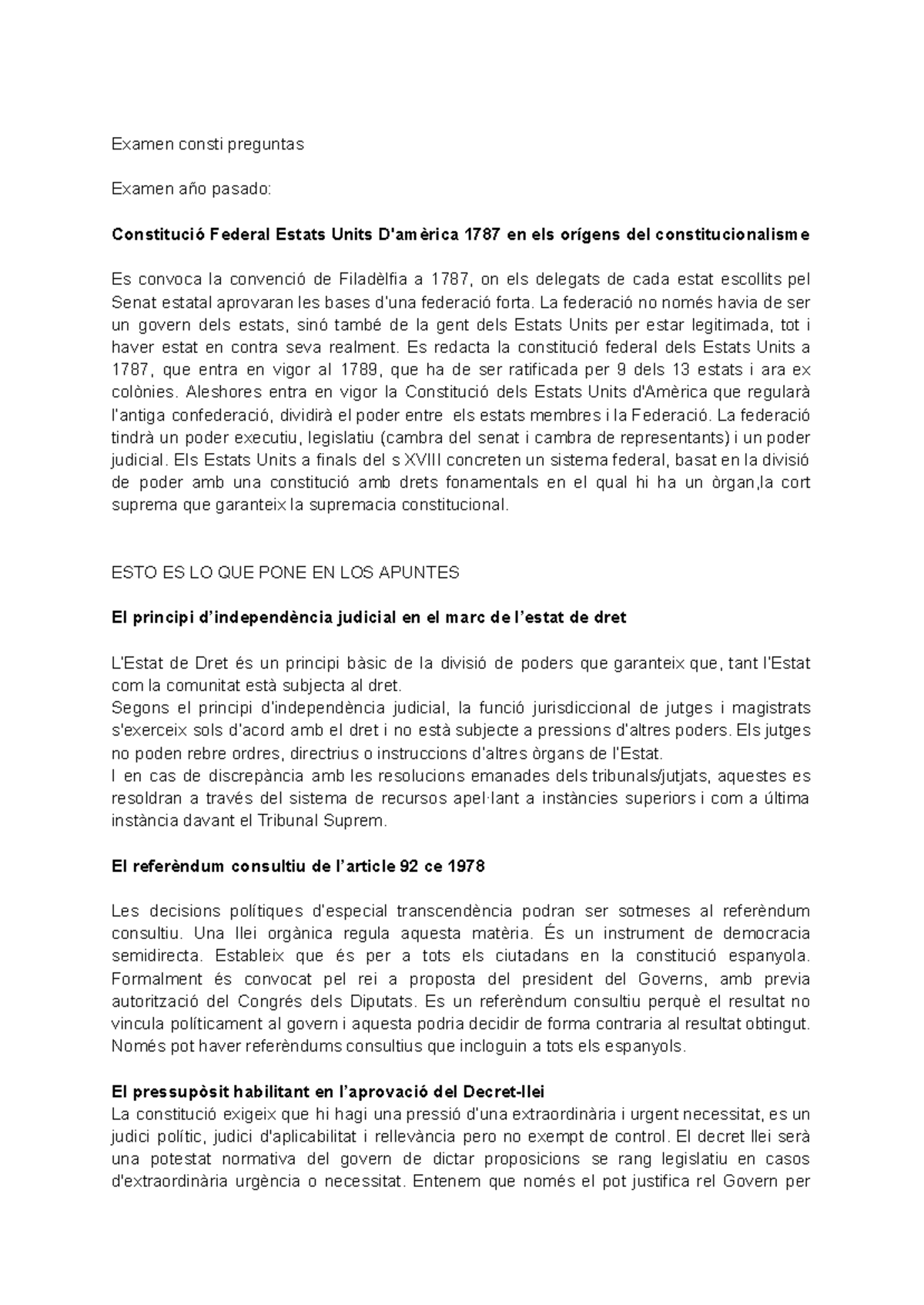Examen Consti Preguntes: Anàlisi de l'Ordre Constitucional a EUA - Studocu
