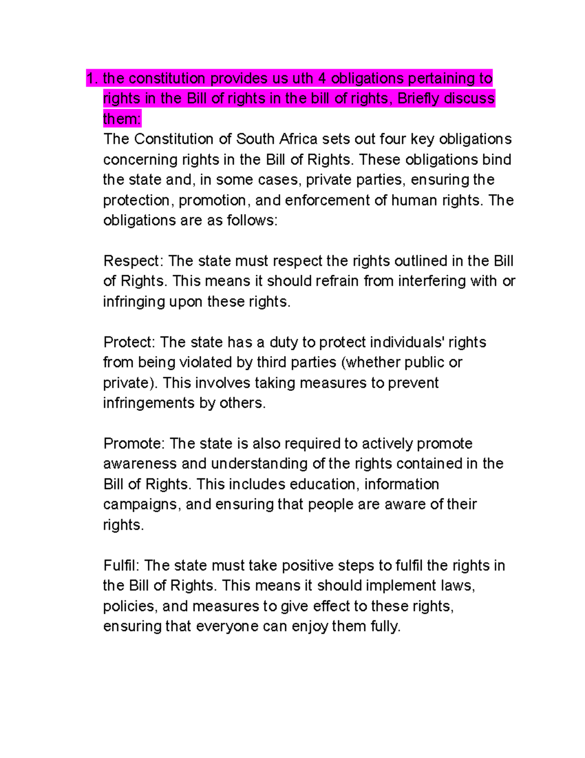 LAFR 101: Key Obligations in the Bill of Rights and Customary Law ...