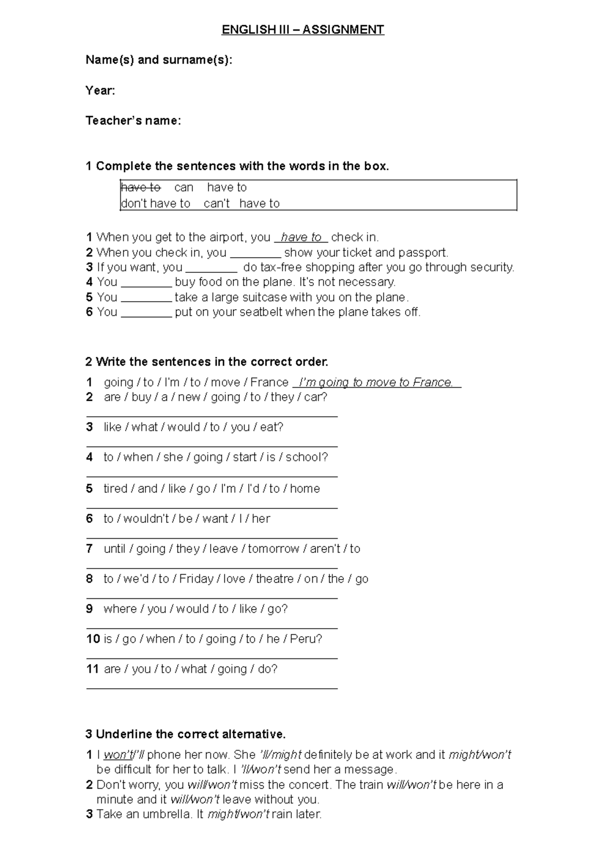 English III - Assignment: Language Skills Practice and Exercises - Studocu