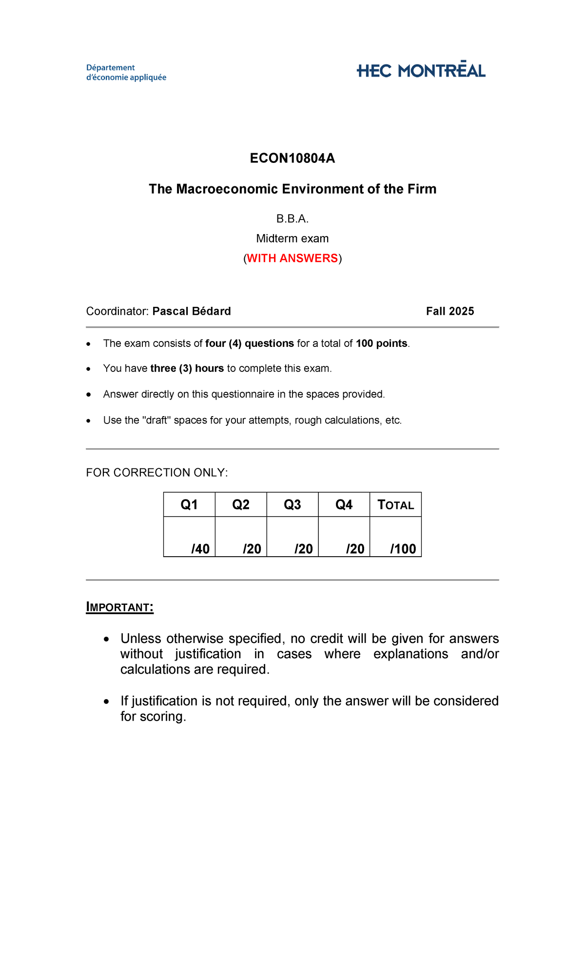 ECON10804A B.B.A. Midterm Exam Study Guide (WITH ANSWERS) - Studocu